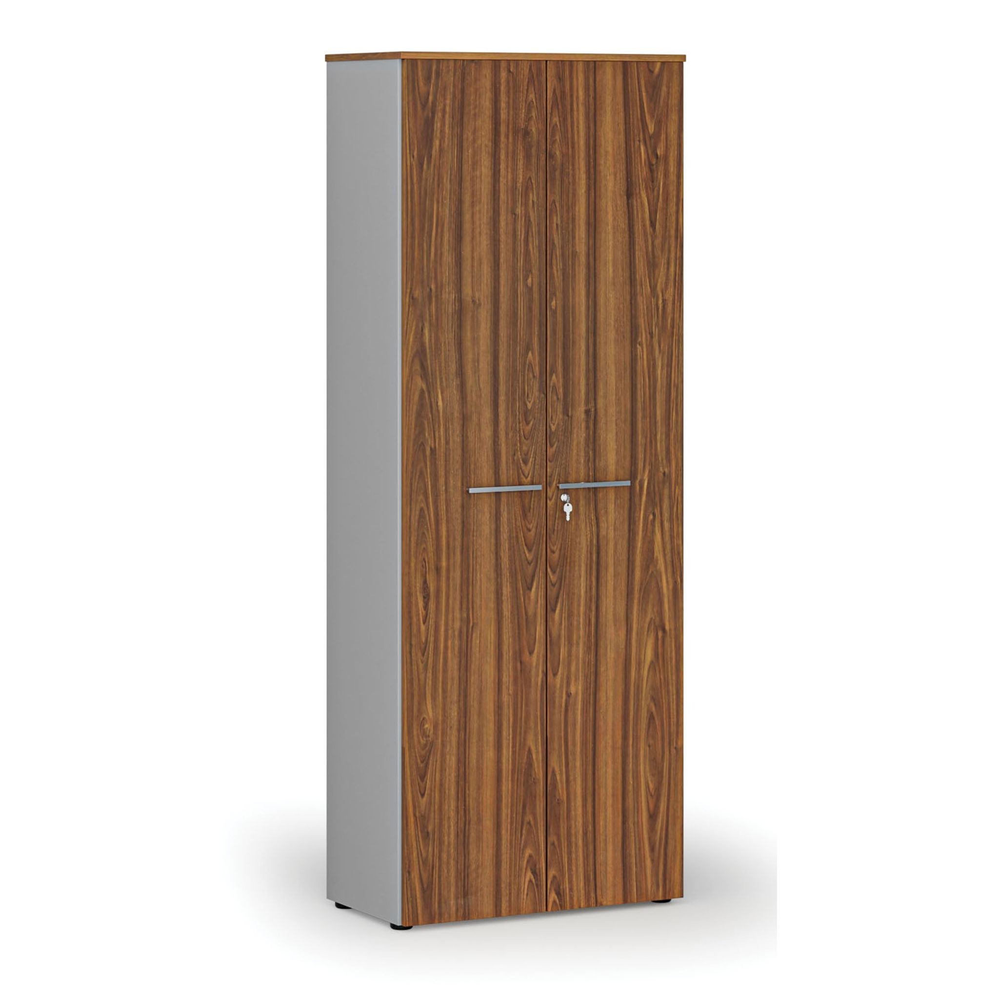 Büroschrank mit Tür PRIMO GRAY, 2128 x 800 x 420 mm, grau/Nussbaum