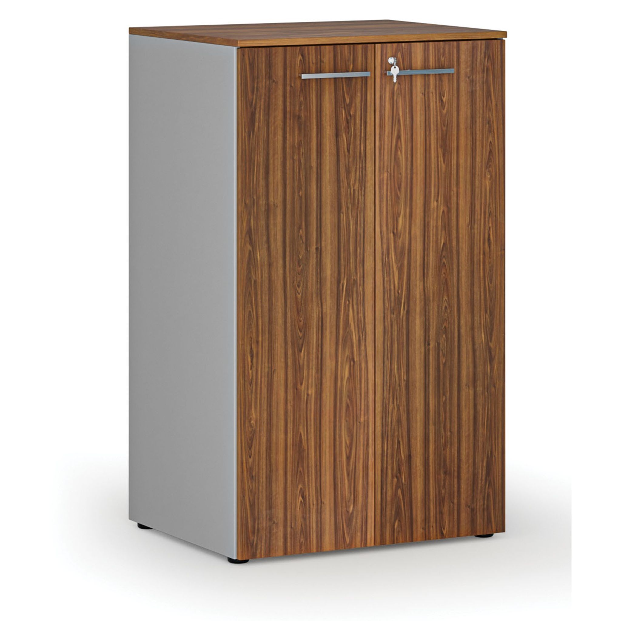 Büroschrank mit Tür PRIMO GRAY, 3 Einlegeböden, 1335 x 800 x 640 mm, grau/Nussbaum