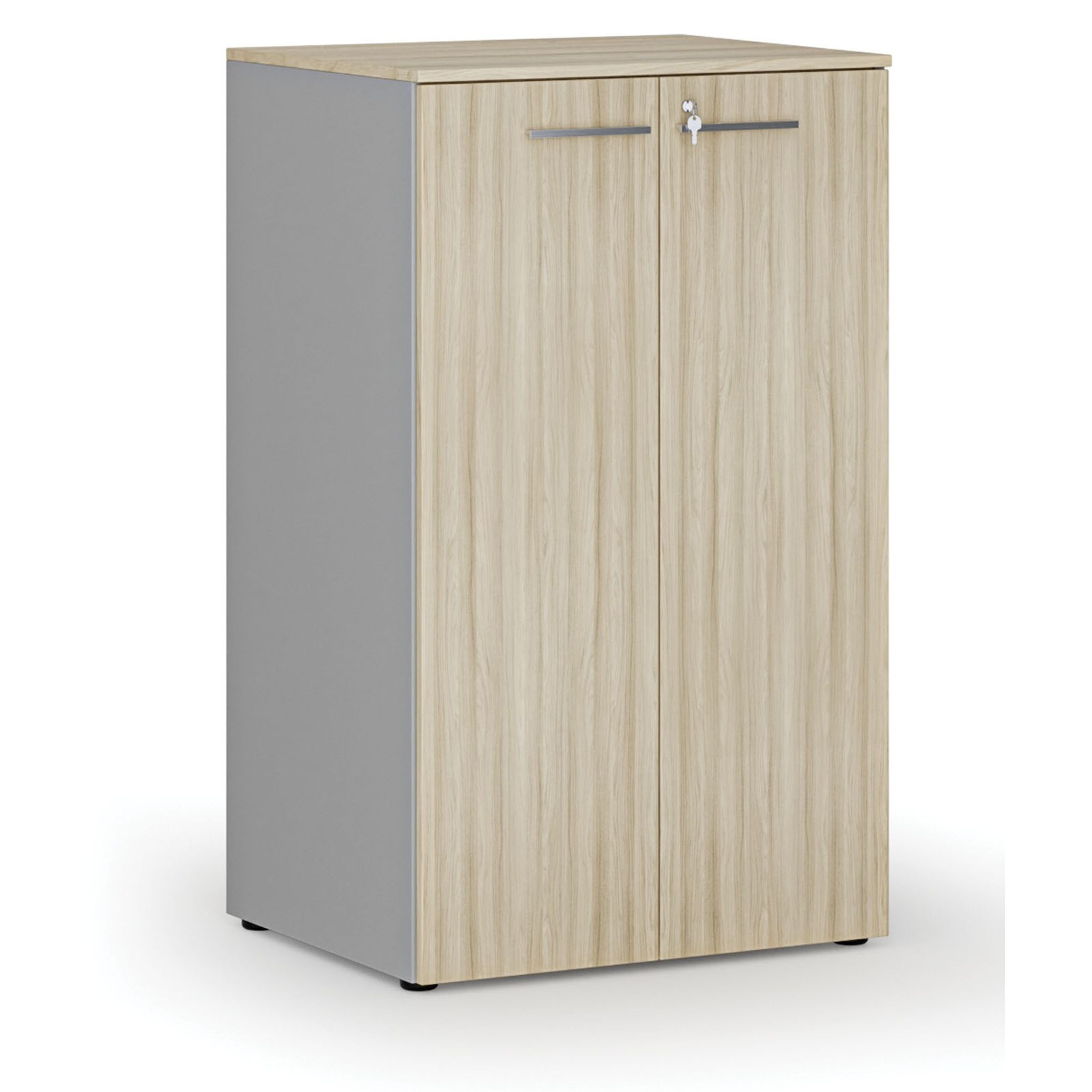 Büroschrank mit Tür PRIMO GRAY, 3 Einlegeböden, 800 x 640 x 1335 mm, Eiche grau/natur