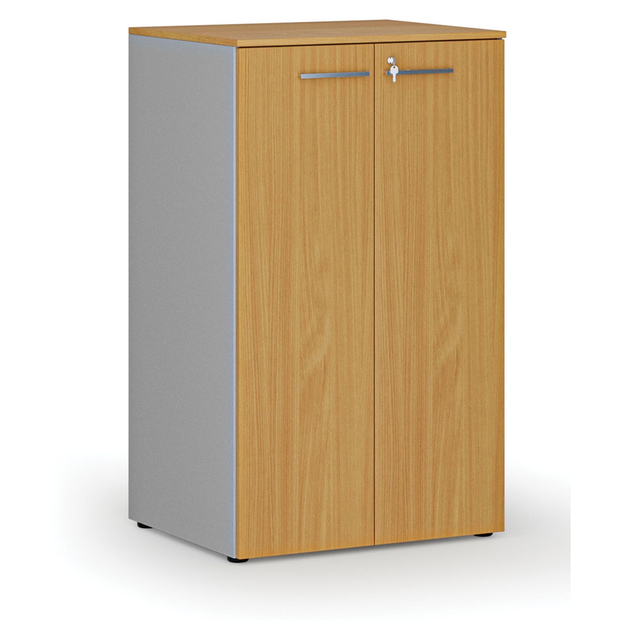 Büroschrank mit Tür PRIMO GRAY, 3 Einlegeböden, 800 x 640 x 1335 mm, Grau/Buche