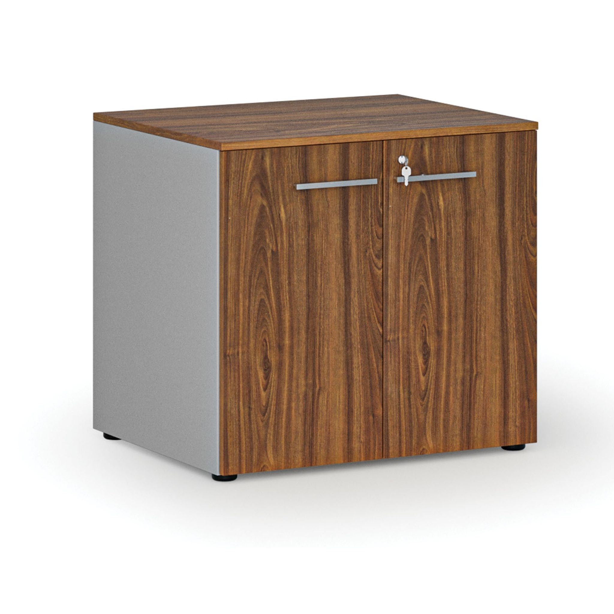 Büroschrank mit Tür PRIMO GRAY, 735 x 800 x 640 mm, grau/Nussbaum