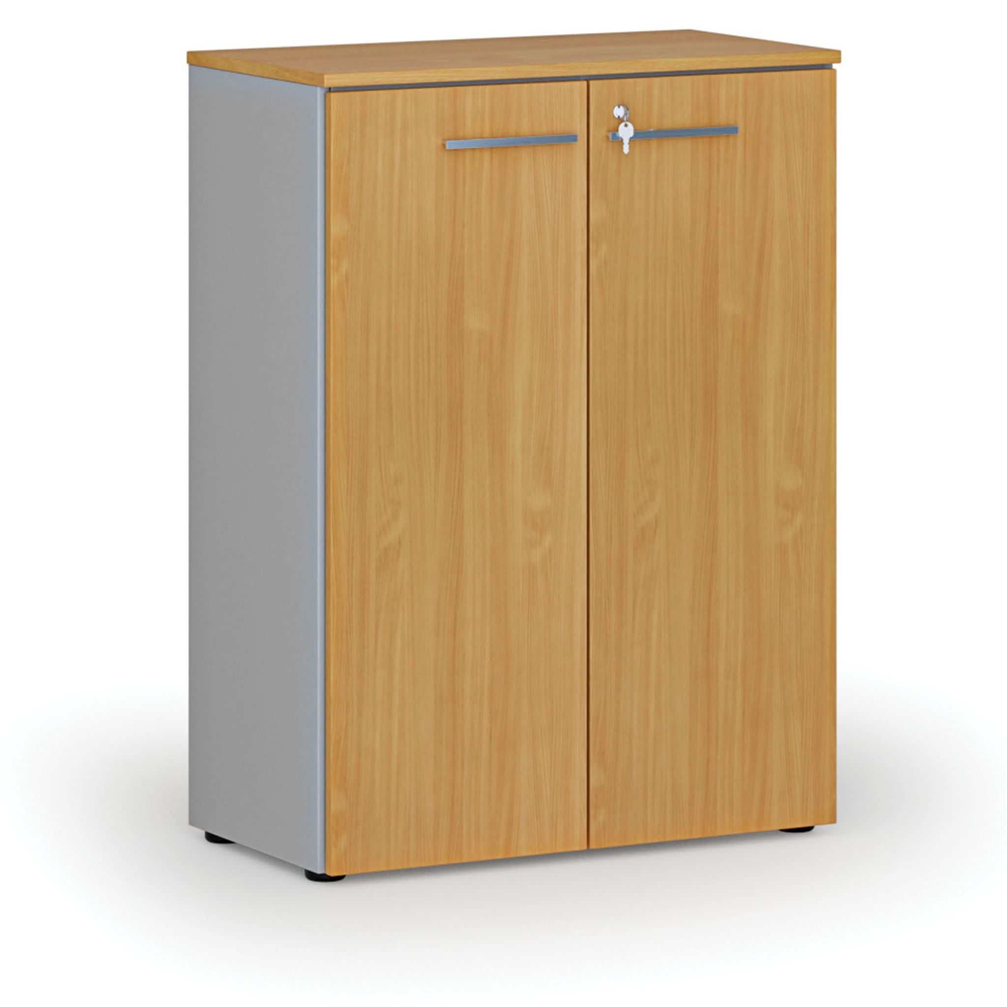Büroschrank mit Tür PRIMO GRAY, 800 x 420 x 1087 mm, grau/Buche