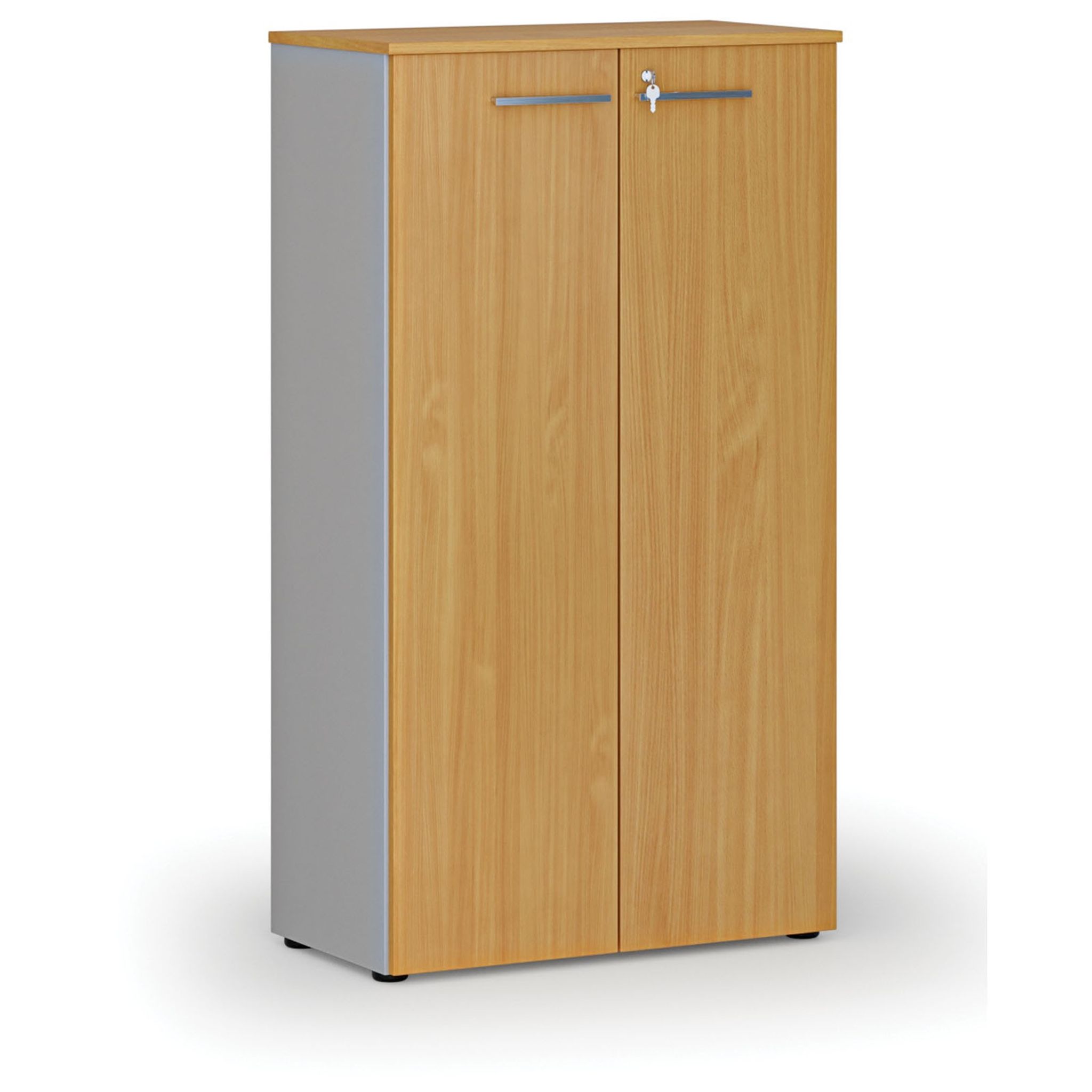 Büroschrank mit Tür PRIMO GRAY, 800 x 420 x 1434 mm, grau/Buche