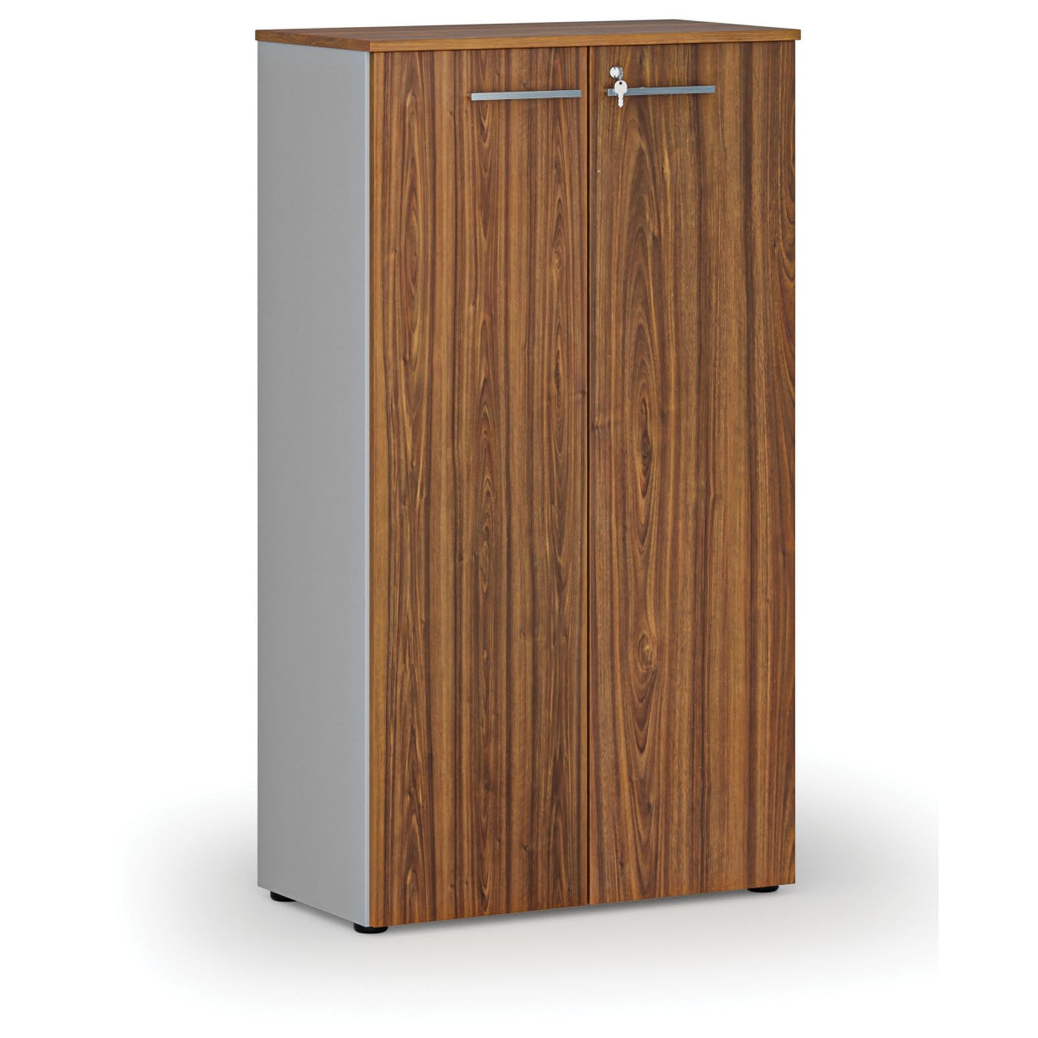 Büroschrank mit Tür PRIMO GRAY, 800 x 420 x 1434 mm, grau/Nussbaum