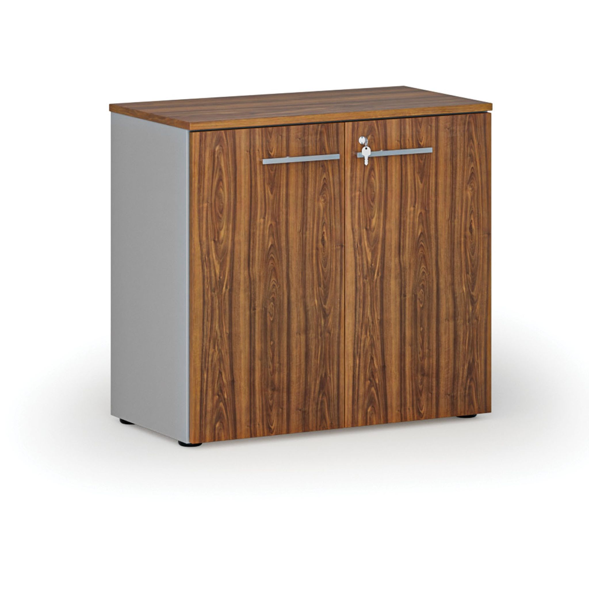 Büroschrank mit Tür PRIMO GRAY, 800 x 420 x 740 mm, grau/Nussbaum