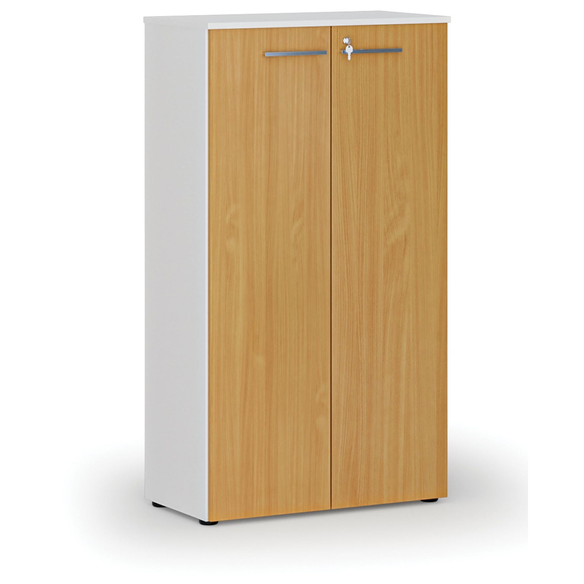 Büroschrank mit Tür PRIMO WHITE, 1434 x 800 x 420 mm, Weiß/Buche
