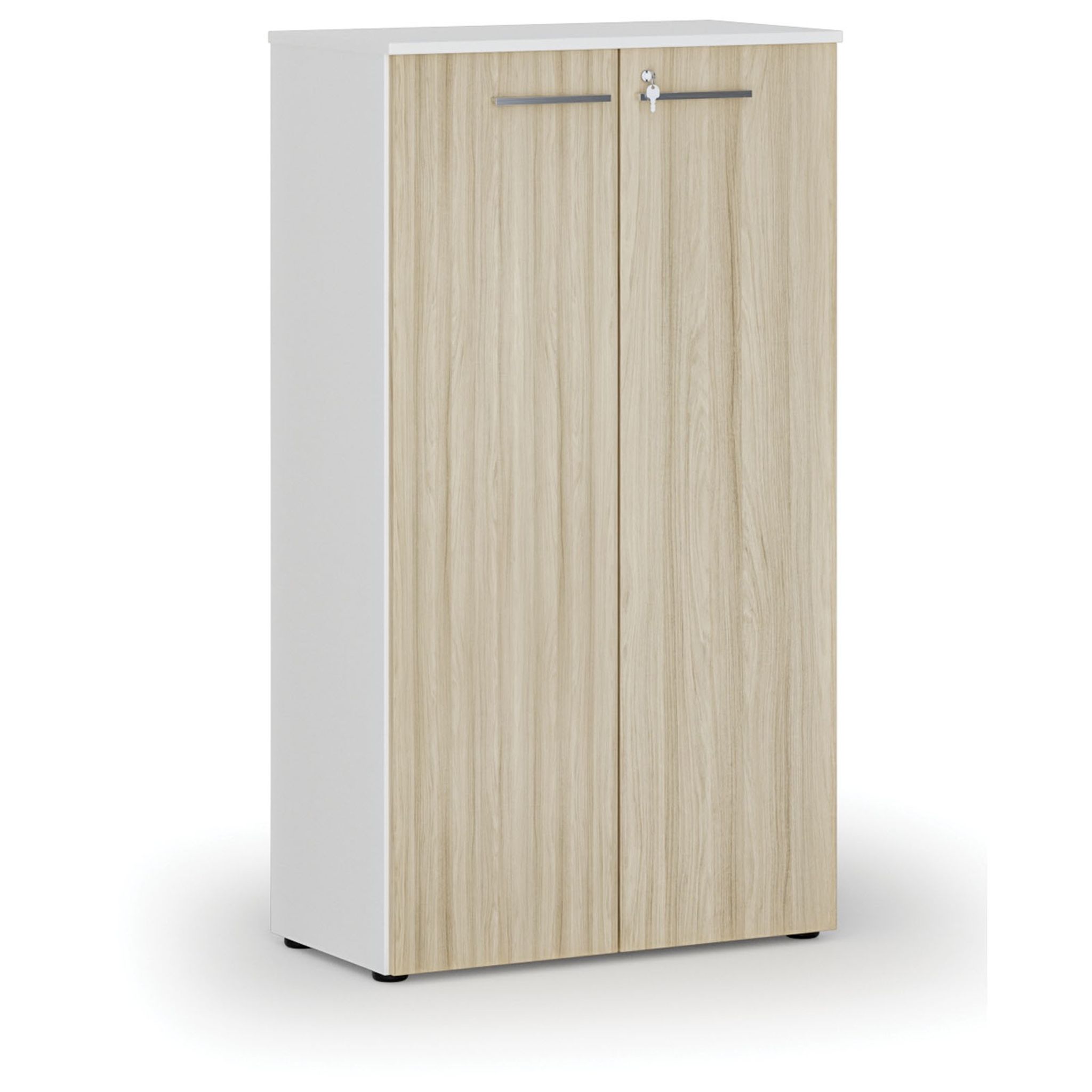 Büroschrank mit Tür PRIMO WHITE, 1434 x 800 x 420 mm, Weiß/Eiche Natur