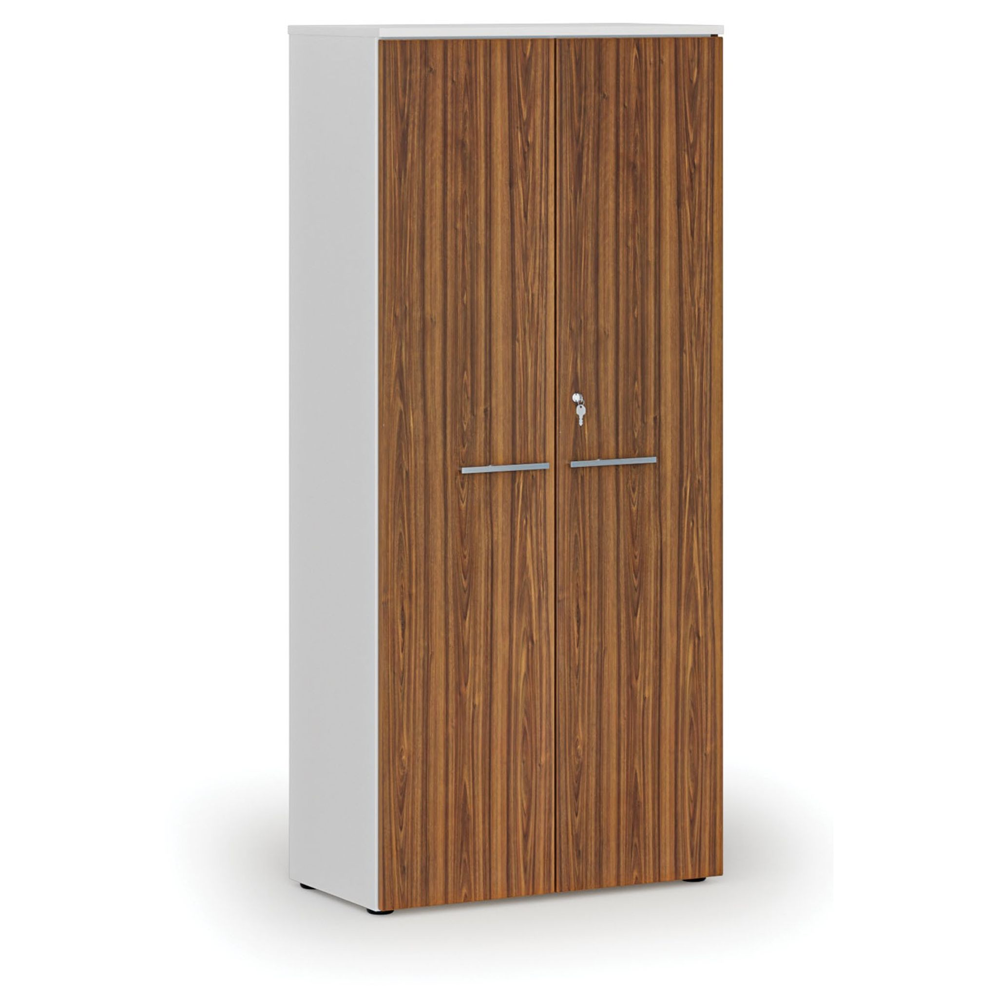 Büroschrank mit Tür PRIMO WHITE, 800 x 420 x 1781 mm, Weiß/Nussbaum