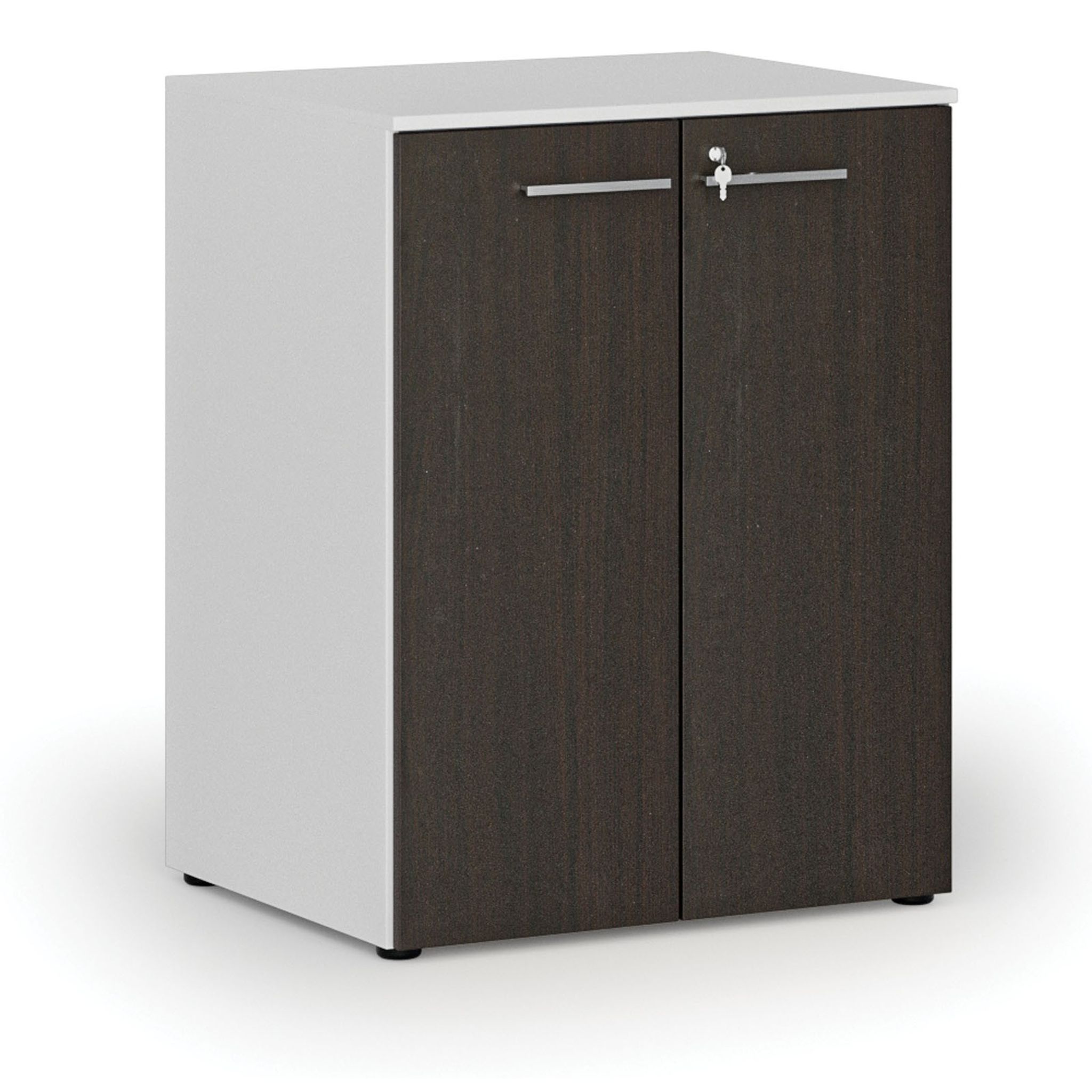 Büroschrank mit Tür PRIMO WHITE, 2 Einlegeböden, 1027 x 800 x 640 mm, weiß/Wenge