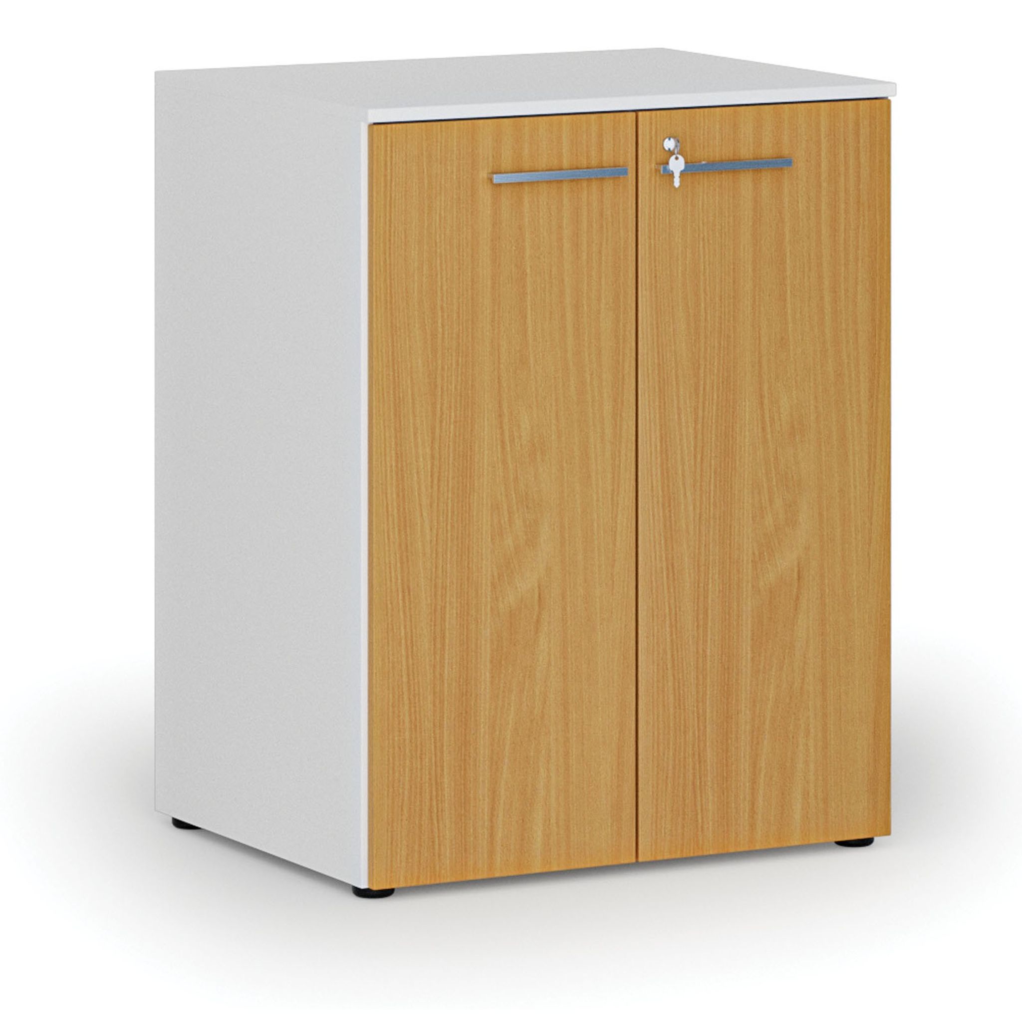 Büroschrank mit Tür PRIMO WHITE, 2 Einlegeböden, 800 x 640 x 1027 mm, Weiß/Buche