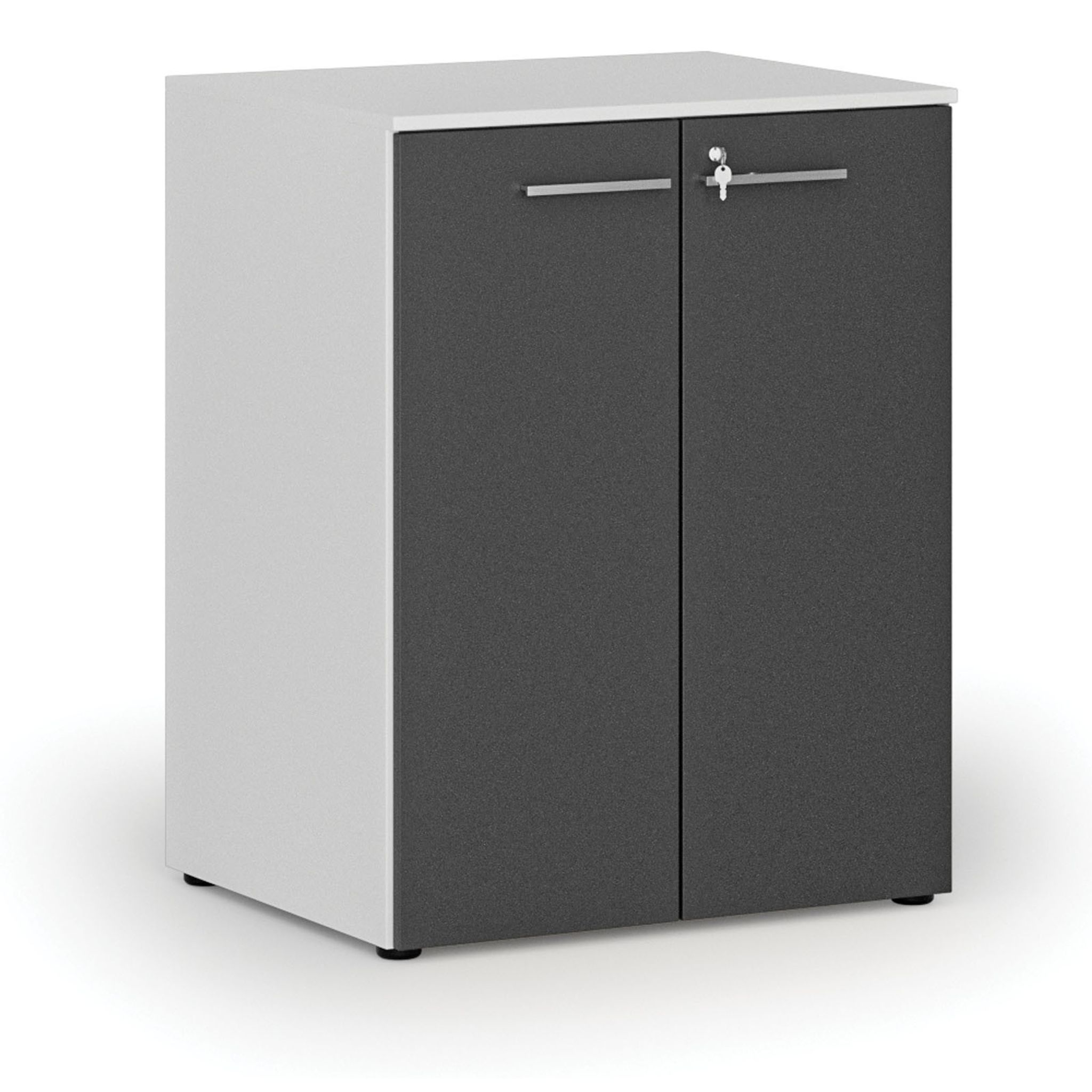 Büroschrank mit Tür PRIMO WHITE, 2 Einlegeböden, 800 x 640 x 1027 mm, weiß/Graphit