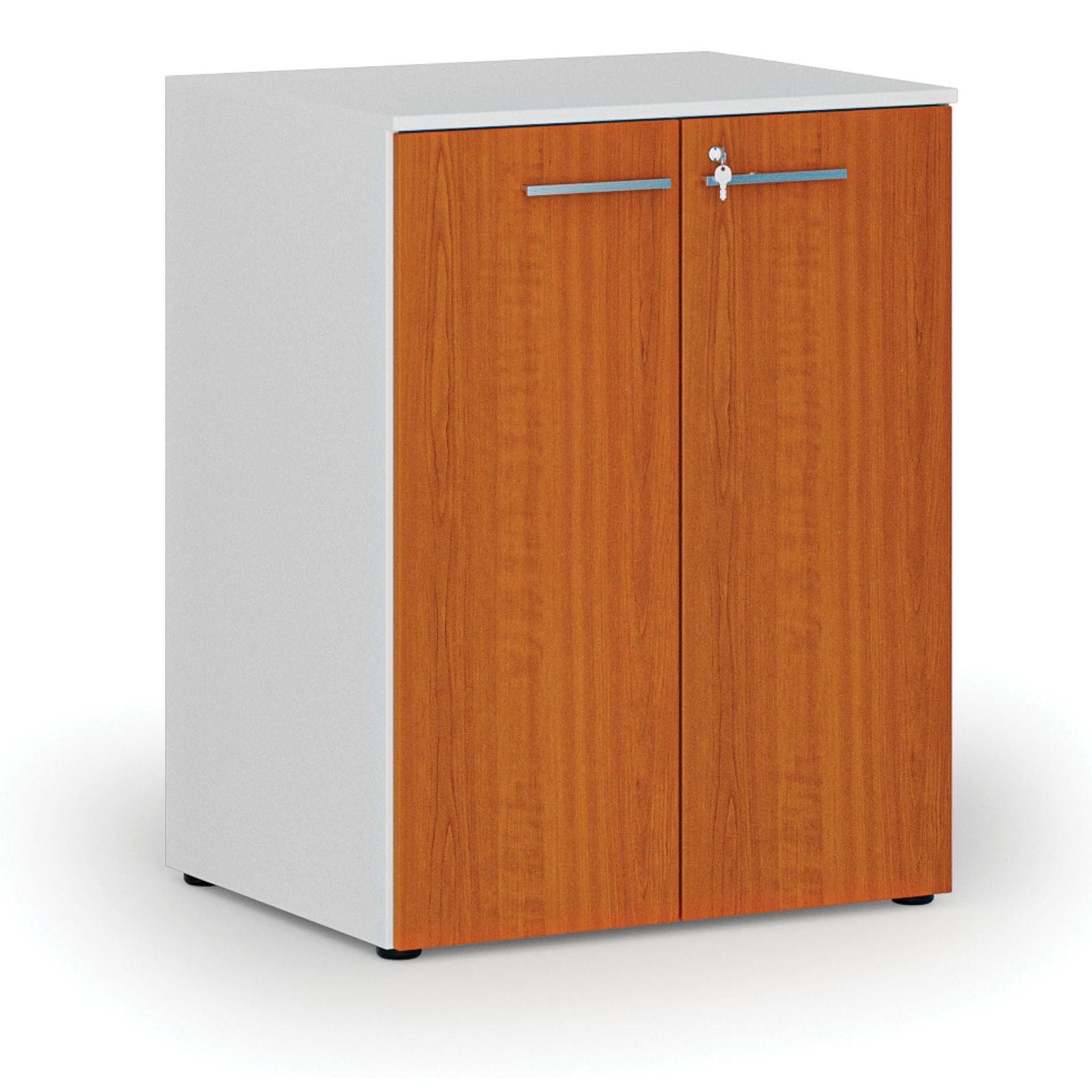 Büroschrank mit Tür PRIMO WHITE, 2 Einlegeböden, 800 x 640 x 1027 mm, weiß/Kirsche