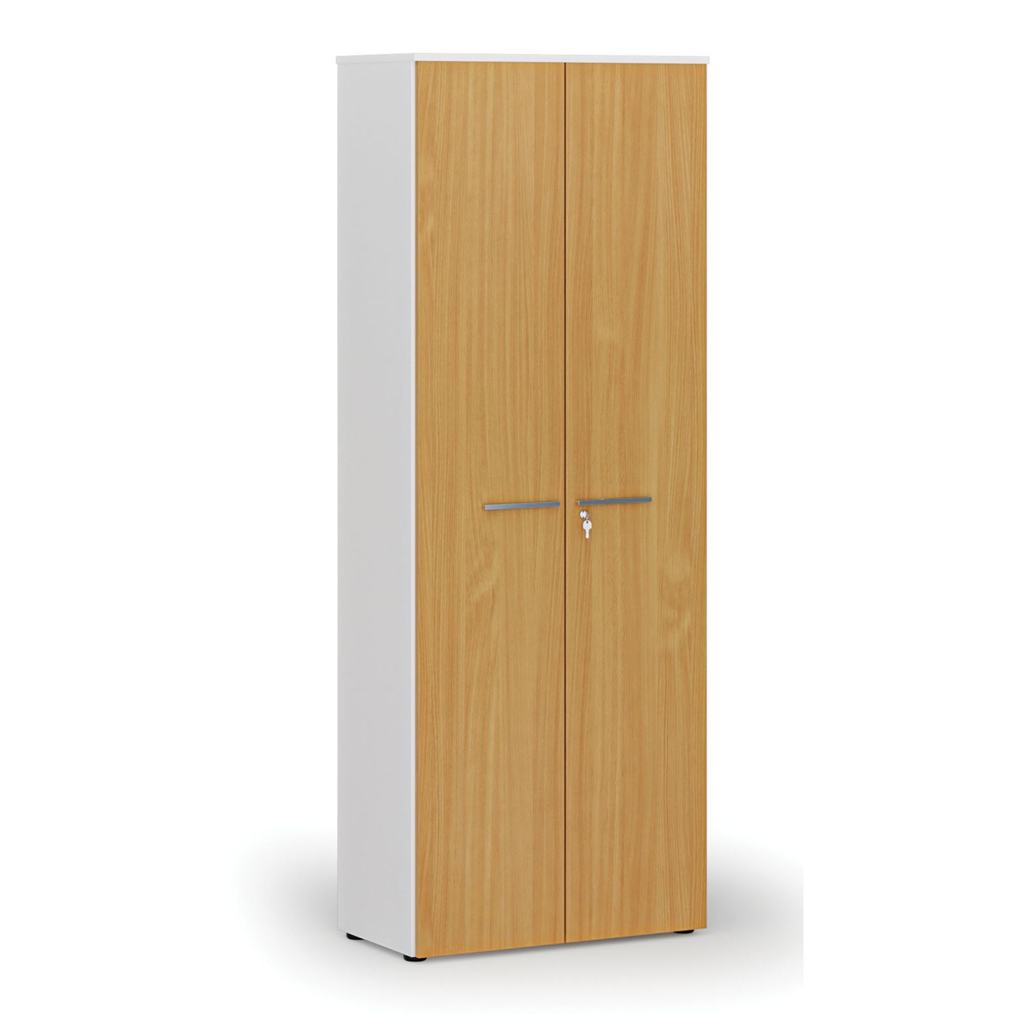 Büroschrank mit Tür PRIMO WHITE, 800 x 420 x 2128 mm, Weiß/Buche