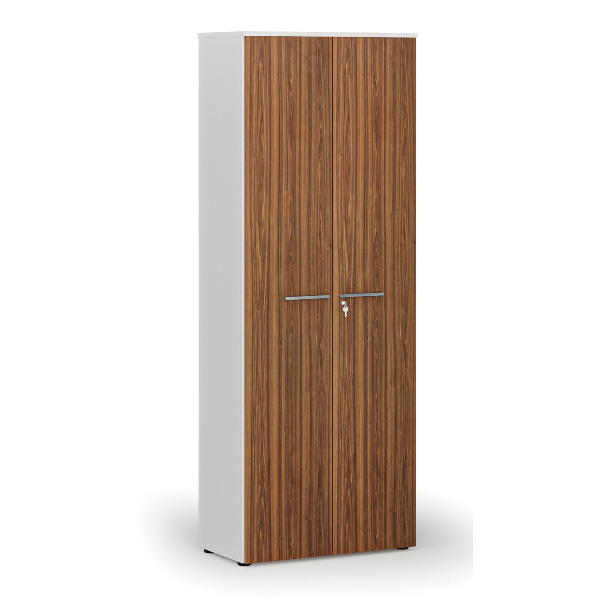 Büroschrank mit Tür PRIMO WHITE, 800 x 420 x 2128 mm, Weiß/Nussbaum
