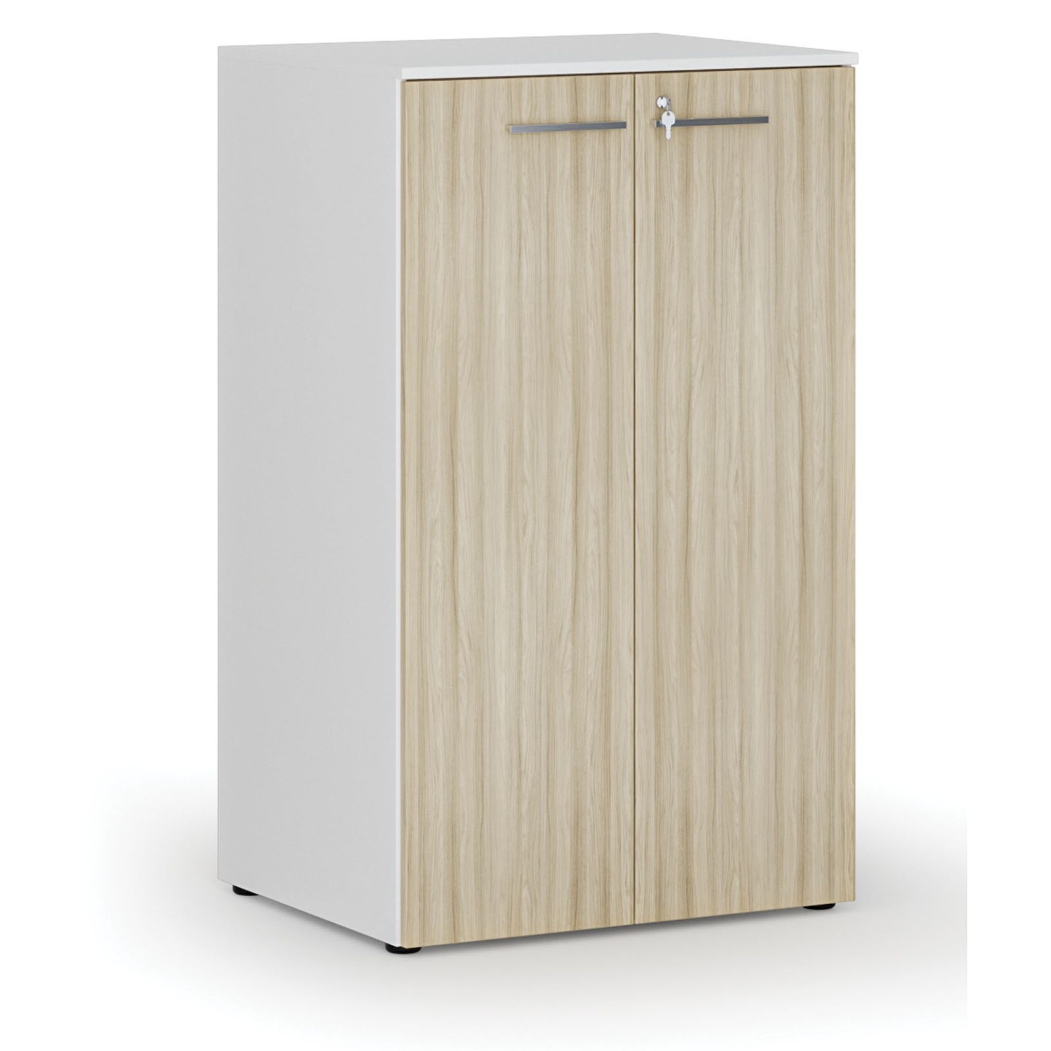 Büroschrank mit Tür PRIMO WHITE, 3 Einlegeböden, 800 x 640 x 1335 mm, Eiche weiß/natur