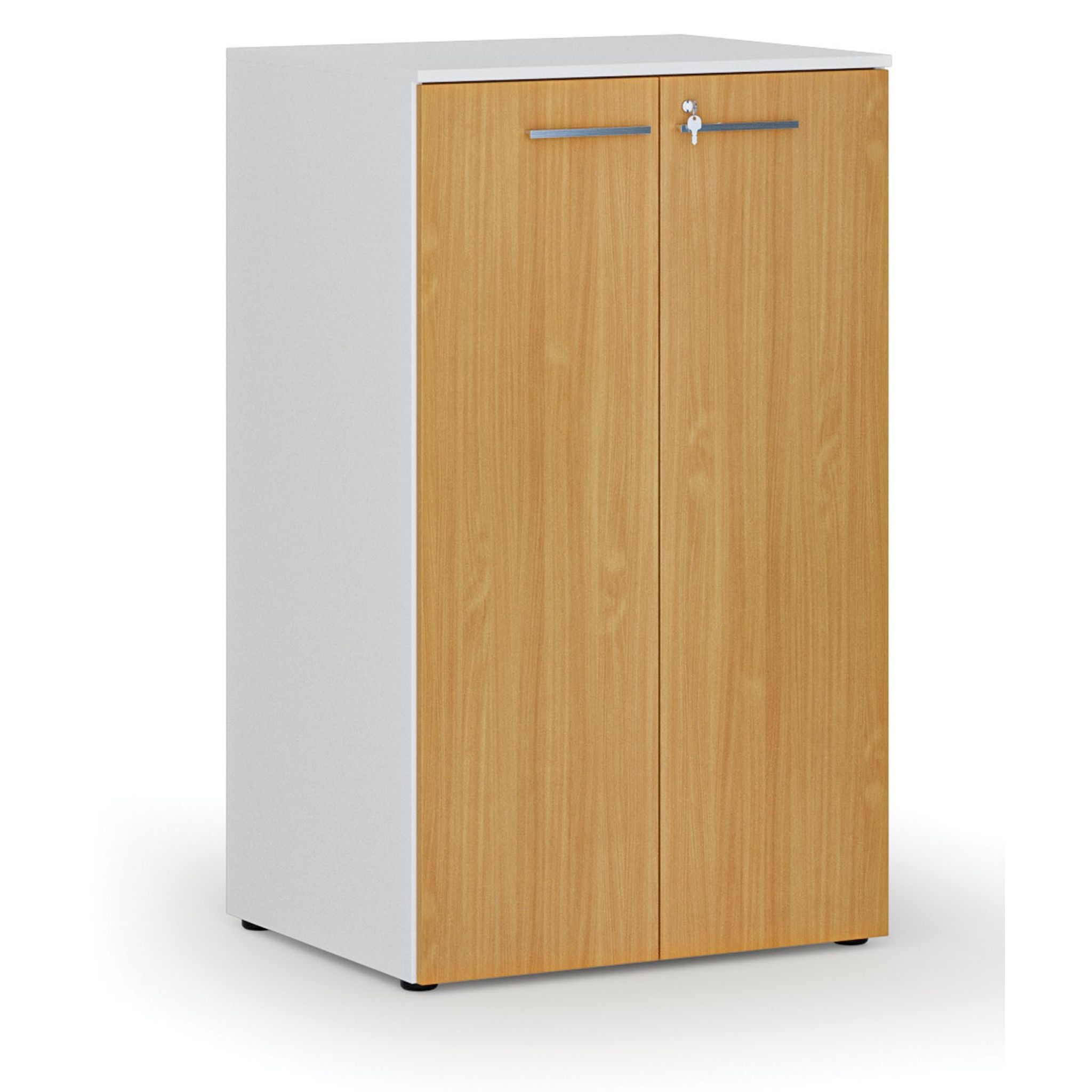 Büroschrank mit Tür PRIMO WHITE, 3 Einlegeböden, 800 x 640 x 1335 mm, Weiß/Buche
