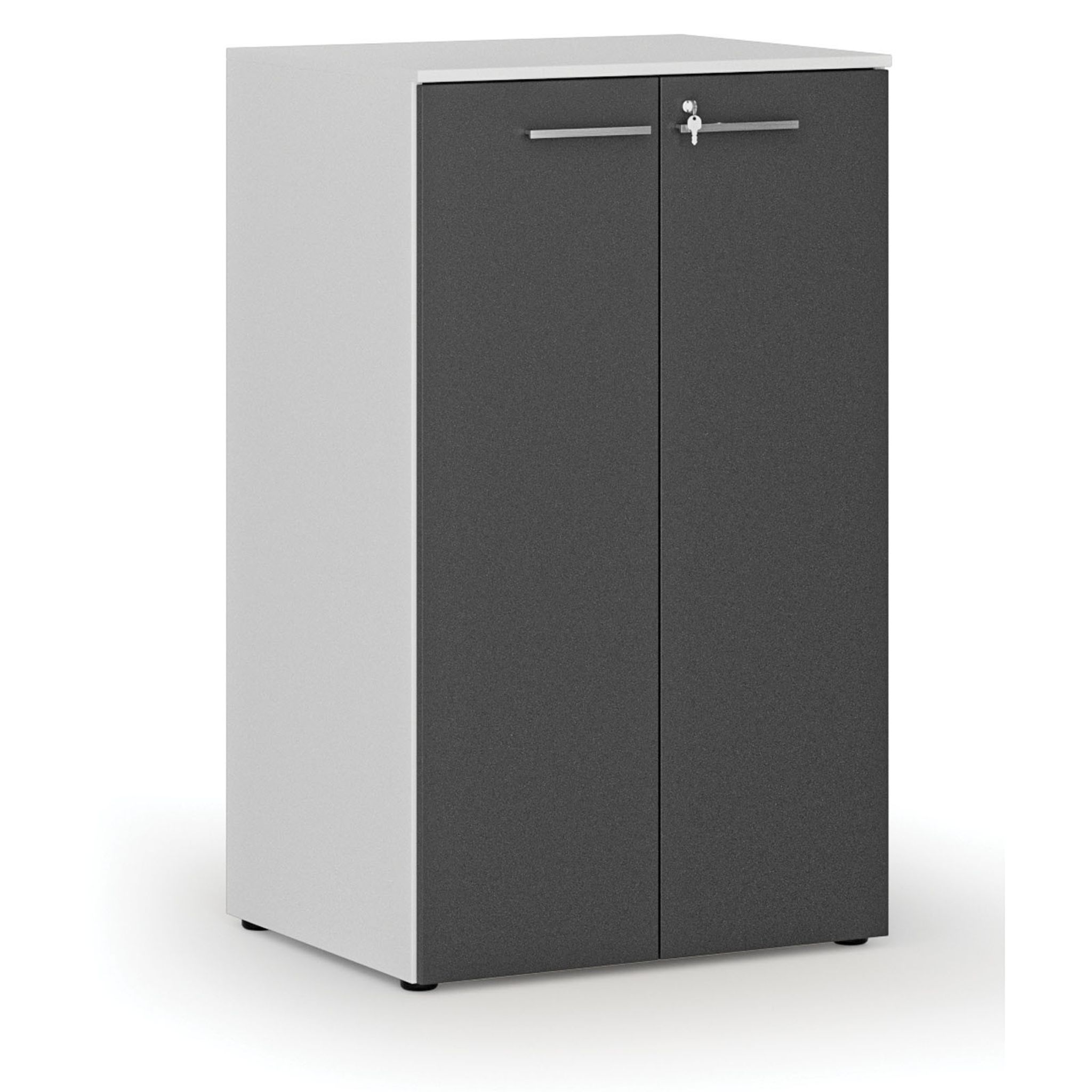 Büroschrank mit Tür PRIMO WHITE, 3 Einlegeböden, 800 x 640 x 1335 mm, weiß/Graphit