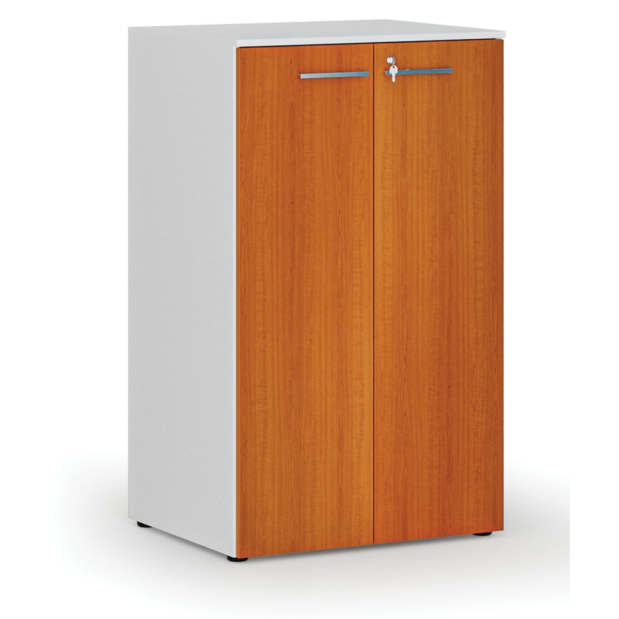 Büroschrank mit Tür PRIMO WHITE, 3 Einlegeböden, 800 x 640 x 1335 mm, weiß/Kirsche