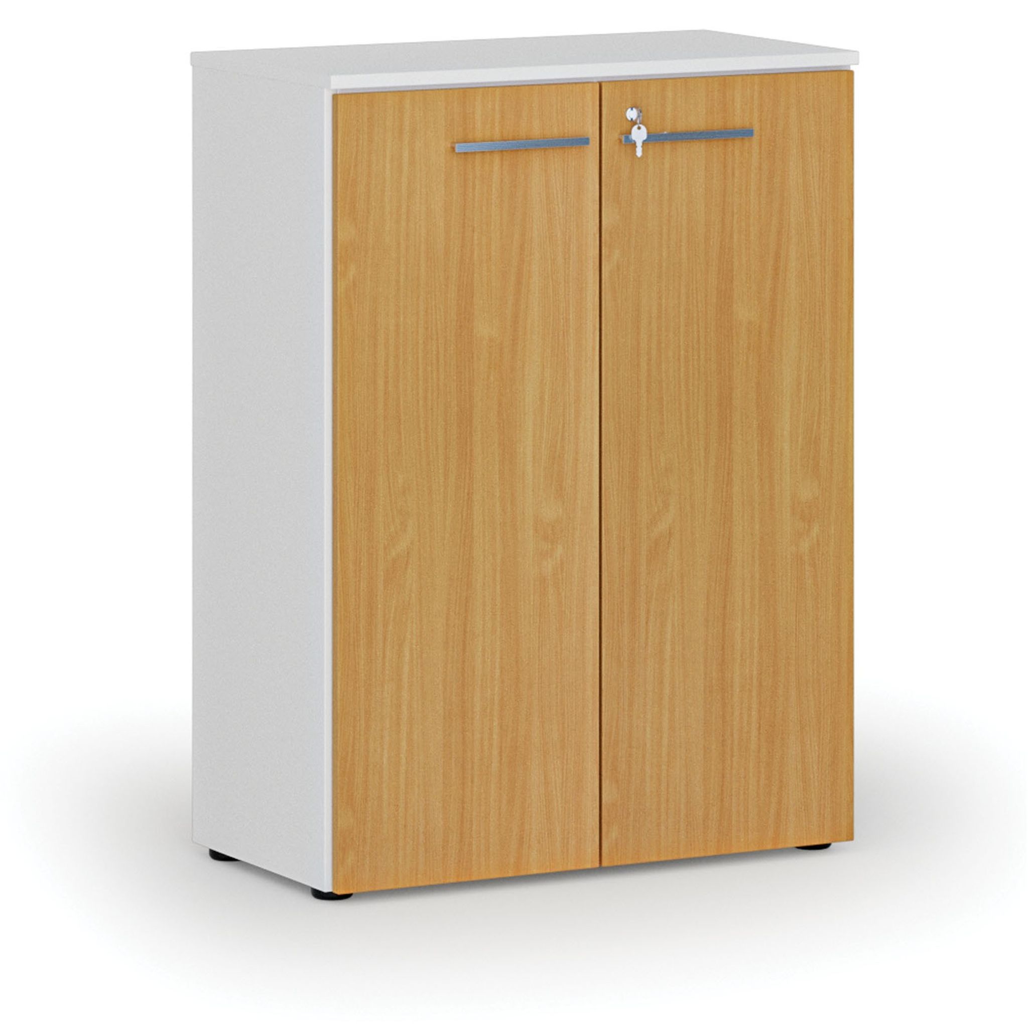 Büroschrank mit Tür PRIMO WHITE, 800 x 420 x 1087 mm, Weiß/Buche