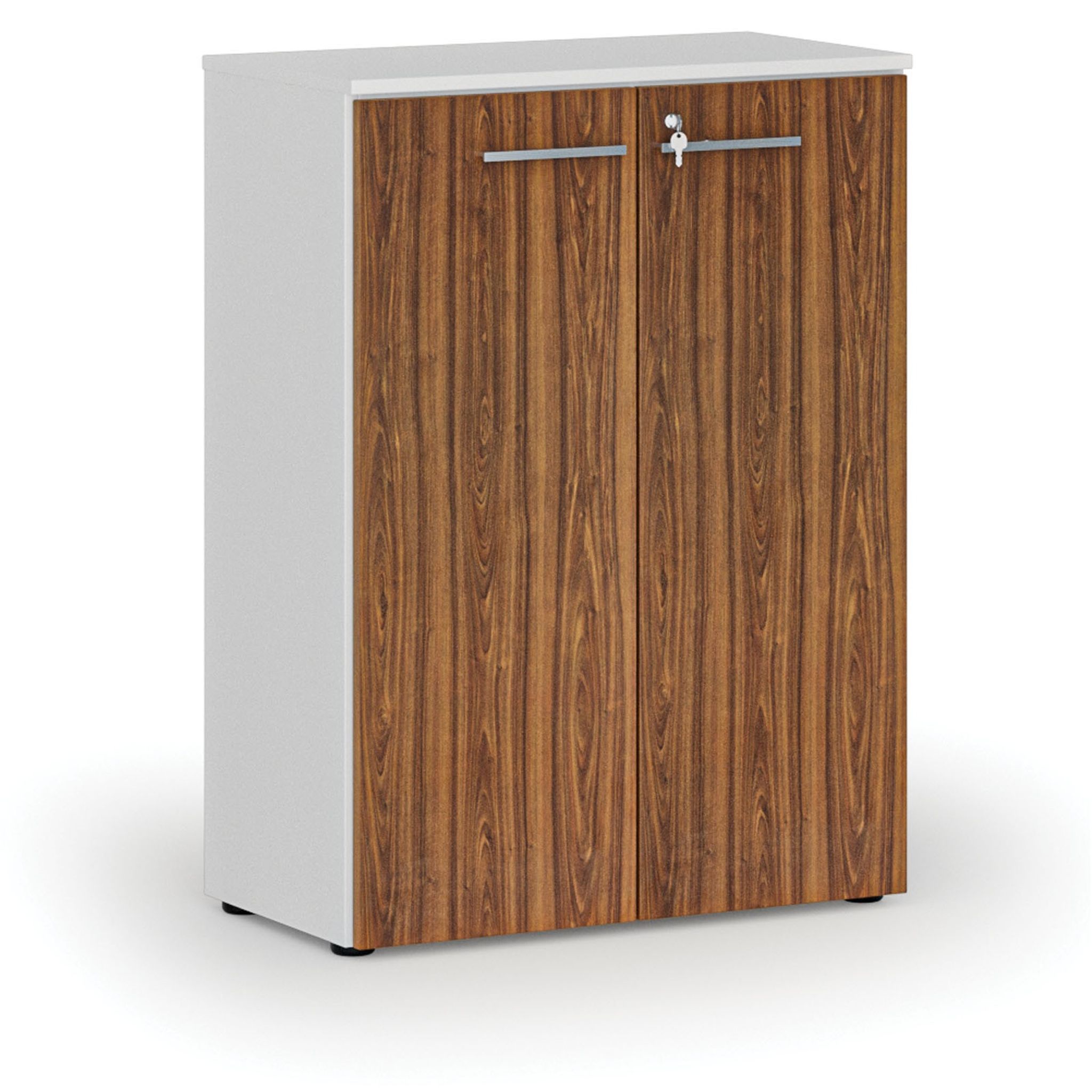 Büroschrank mit Tür PRIMO WHITE, 800 x 420 x 1087 mm, Weiß/Nussbaum