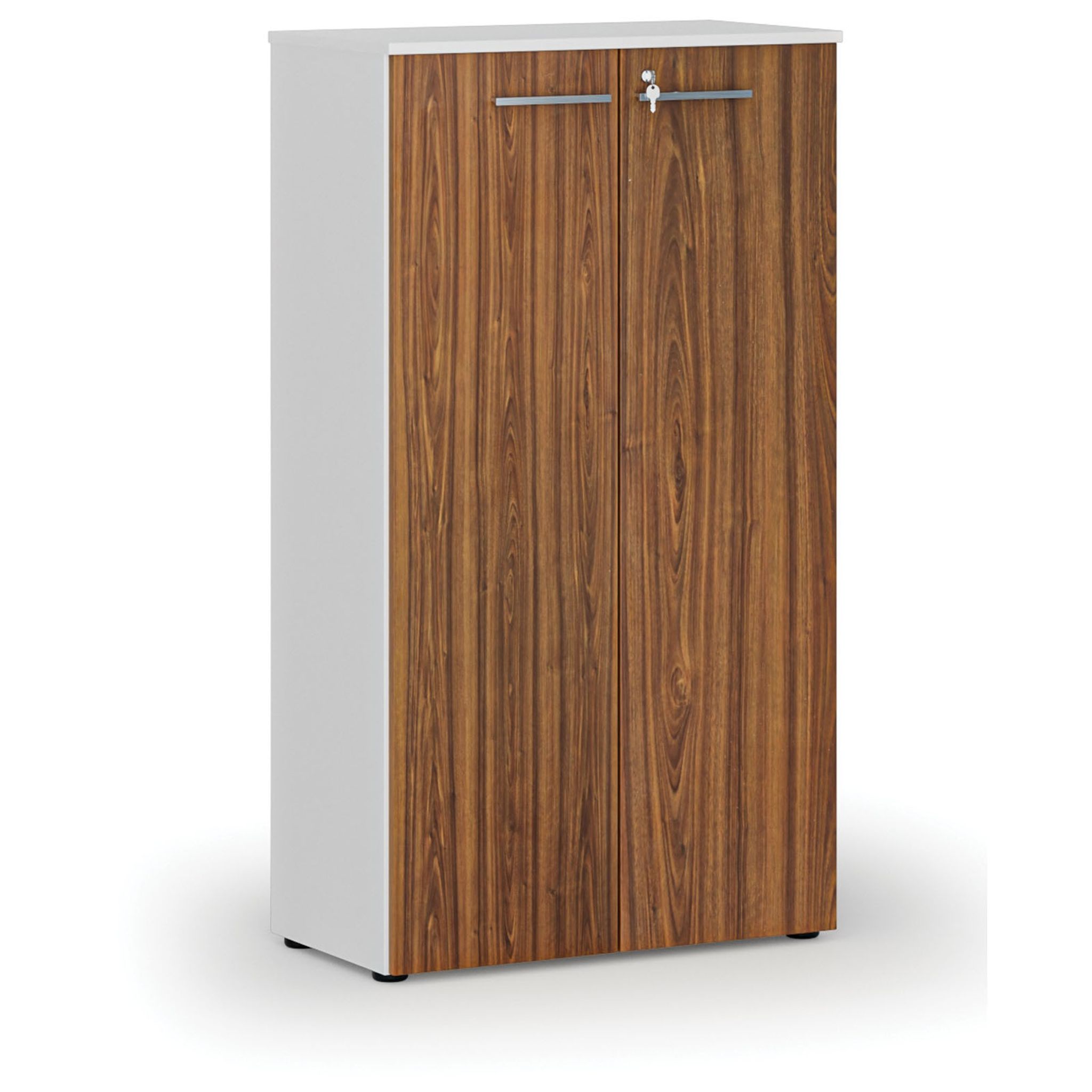 Büroschrank mit Tür PRIMO WHITE, 800 x 420 x 1434 mm, Weiß/Nussbaum