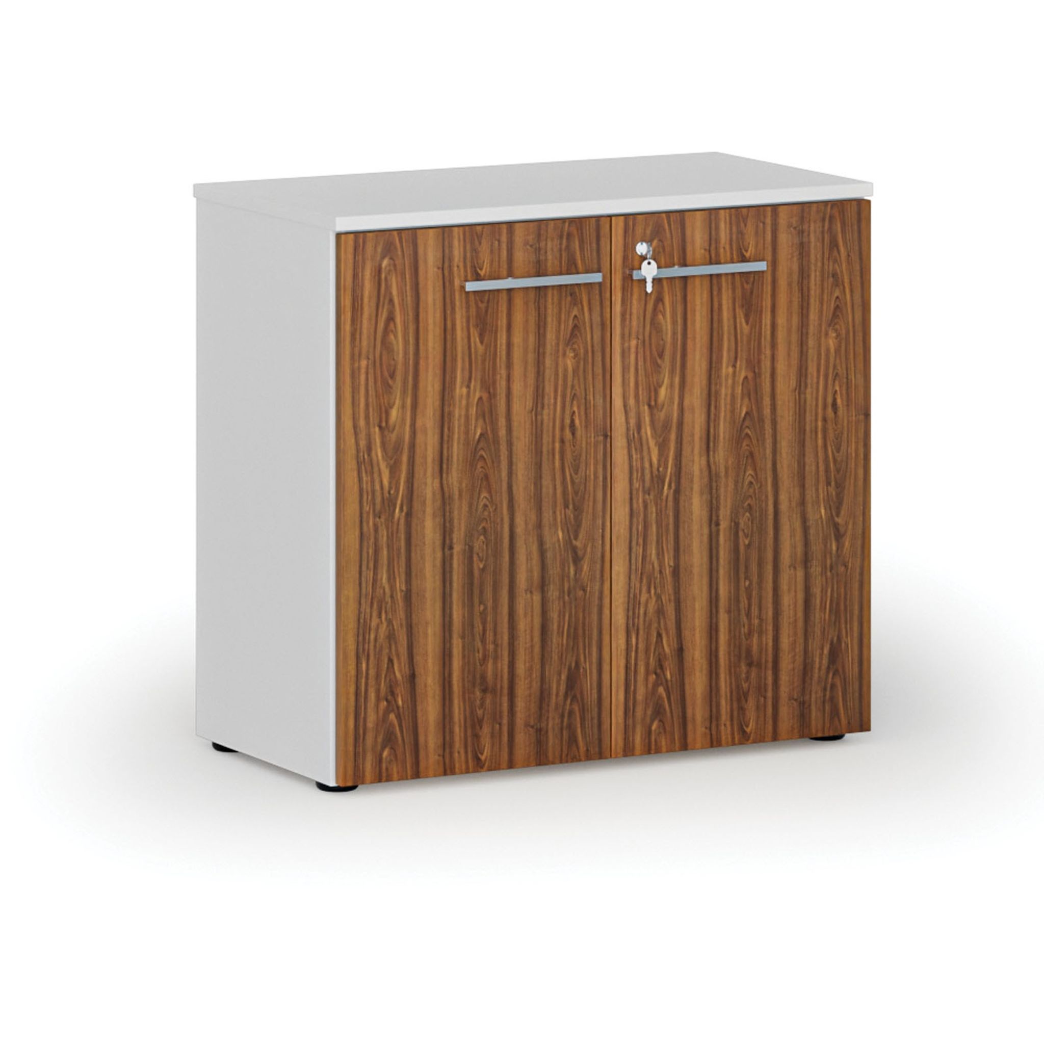Büroschrank mit Tür PRIMO WHITE, 800 x 420 x 740 mm, Weiß/Nussbaum