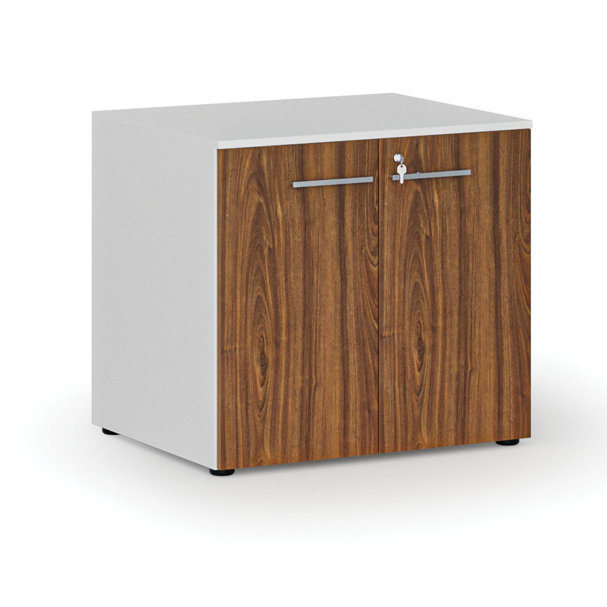 Büroschrank mit Tür PRIMO WHITE, 800 x 640 x 735 mm, Weiß/Nussbaum