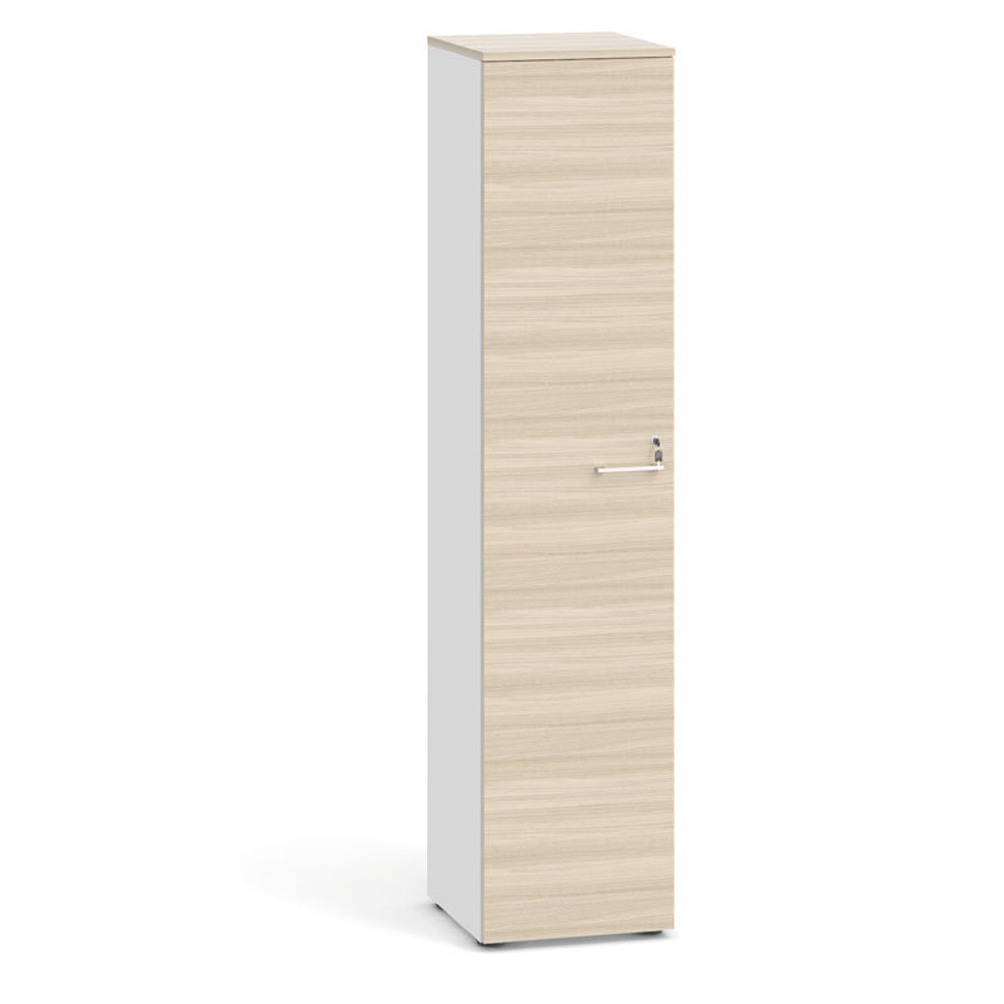 Büroschrank mit Tür schmal PRIMO 2023, 1781 x 400 x 420 mm, weiß/Eiche natur