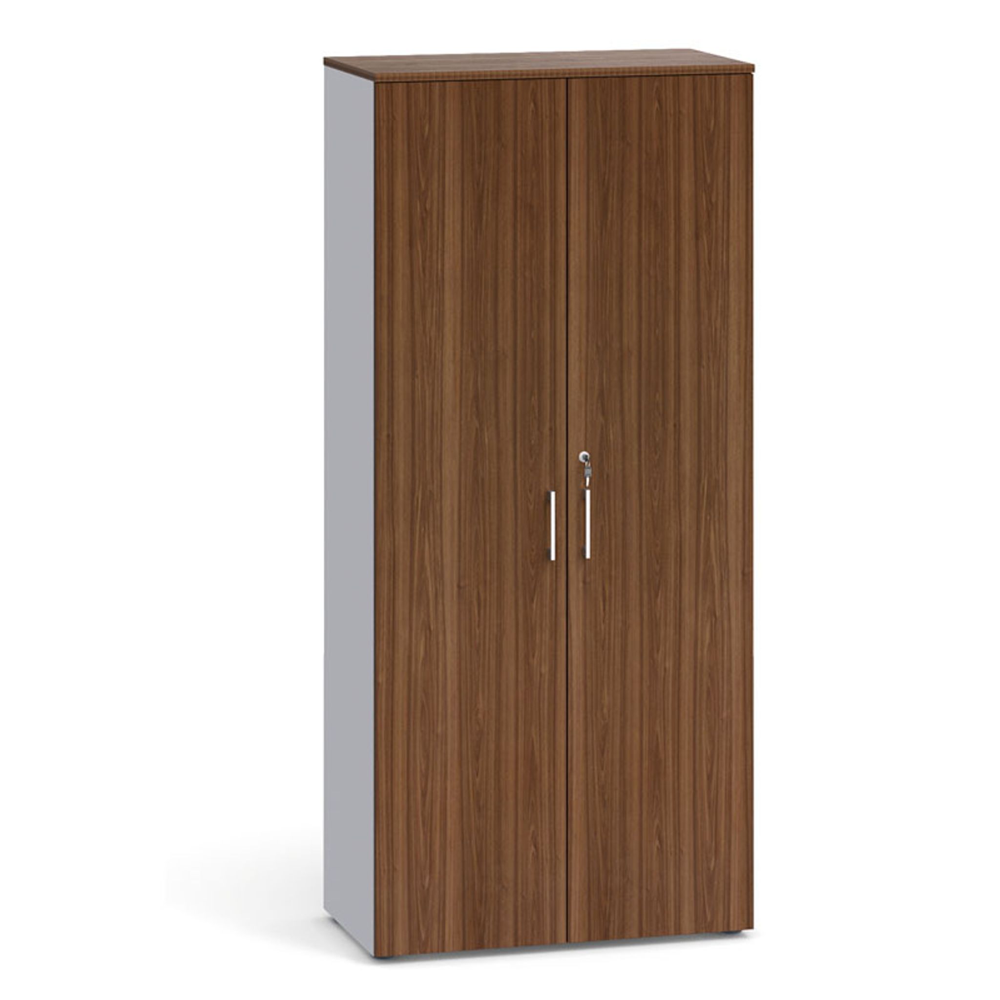 Büroschrank mit zwei Türen PRIMO 2023, 800 x 420 x 1781 mm, grau / Nussbaum