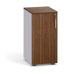 Büroschrank niedrig PRIMO 2023, 740 x 400 x 420 mm, grau / Nussbaum