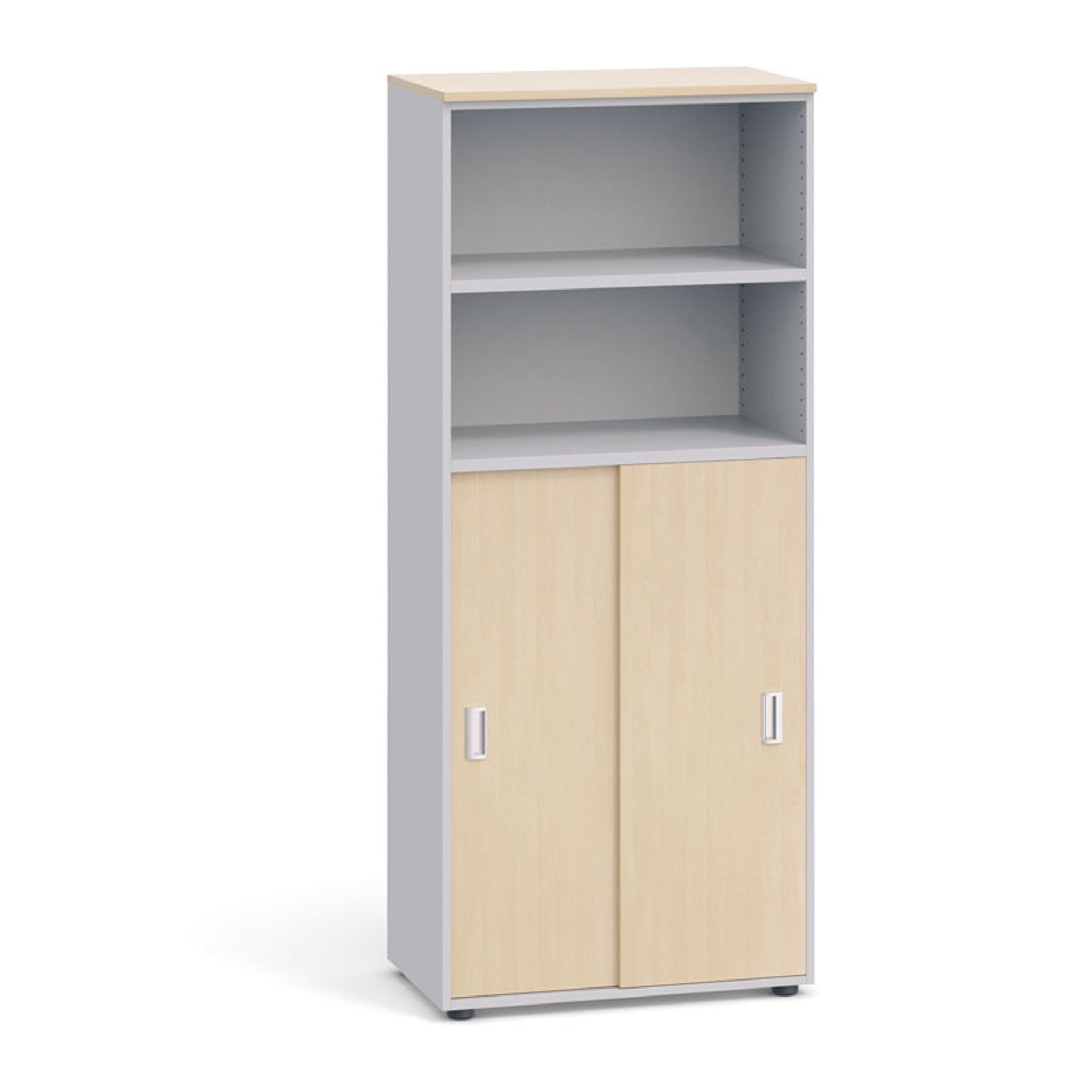 Büroschrank PRIMO, Schiebetür für 3 Ebenen, 1781 x 800 x 420 mm, grau / Birke