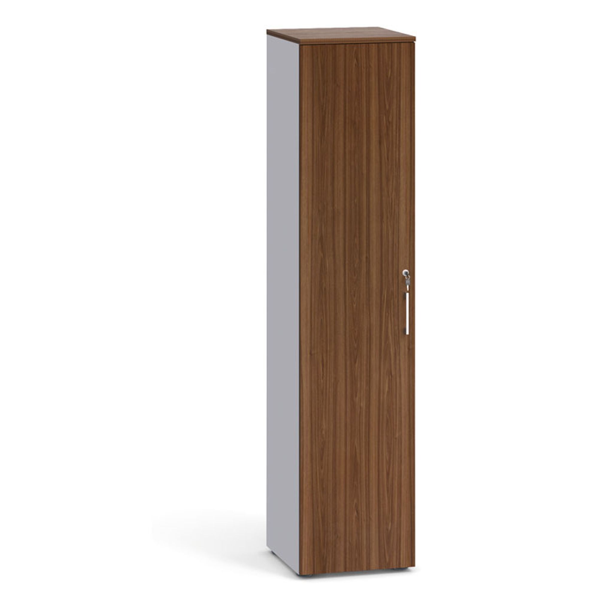 Büroschrank schmal PRIMO 2023, 1781 x 400 x 420 mm, grau / Nussbaum