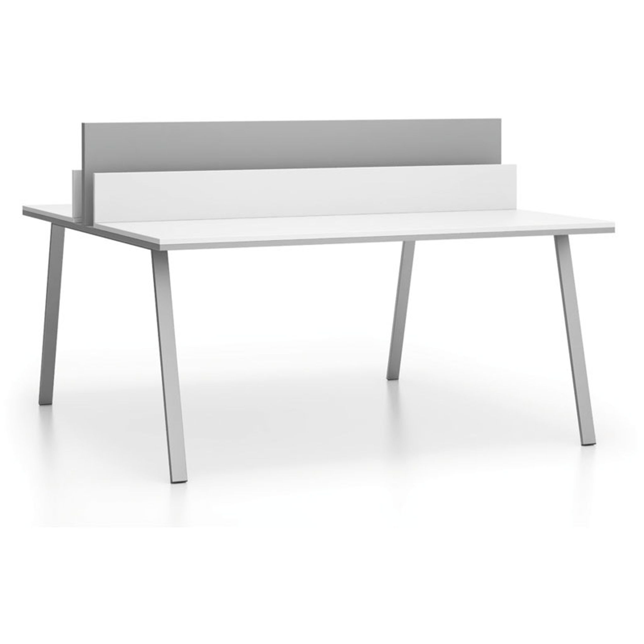 Büroschreibtisch DOUBLE LAYERS, 160x160 cm, mit Schiebeplatte und Trennwänden, weiß/grau