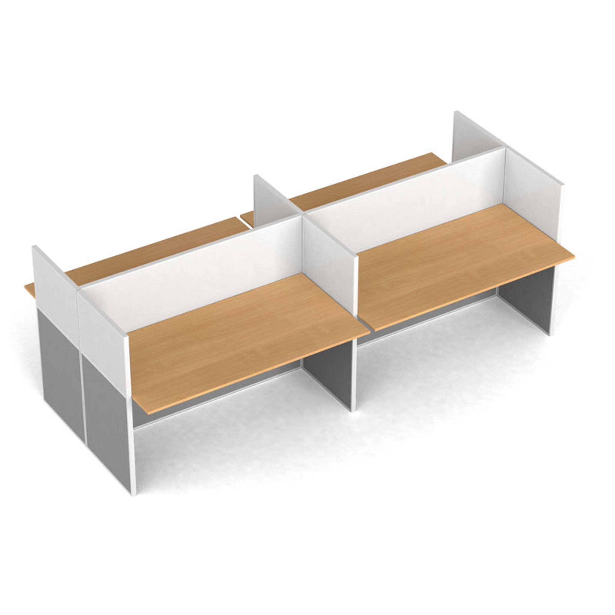 Büroschreibtisch mit Magnettafel-Trennwänden, 4 Plätze, grau/Buche