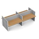 Büroschreibtisch mit Textil-Trennwänden, 4 Plätze, grau/Buche