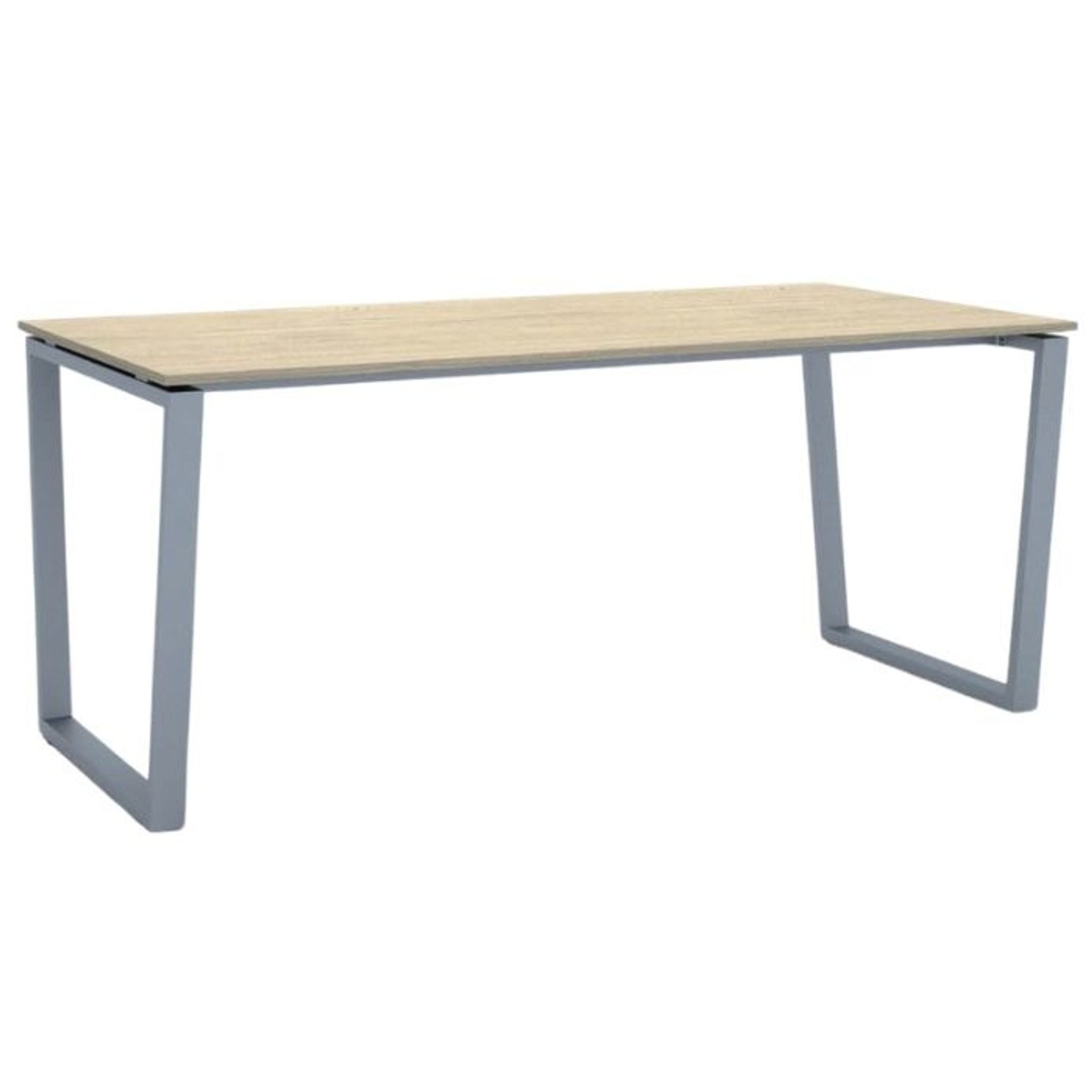 Büroschreibtisch PRIMO IMPRESS 180x90 cm, grau Metallgestell, Eiche natur