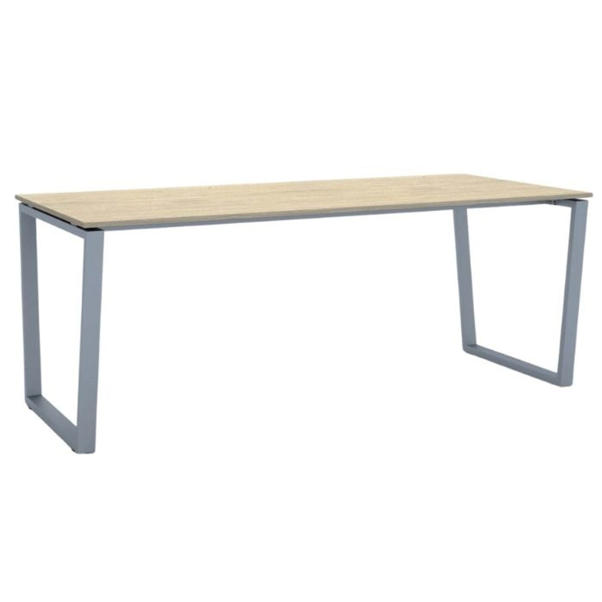 Büroschreibtisch PRIMO IMPRESS 200x90 cm, grau Metallgestell, Eiche natur