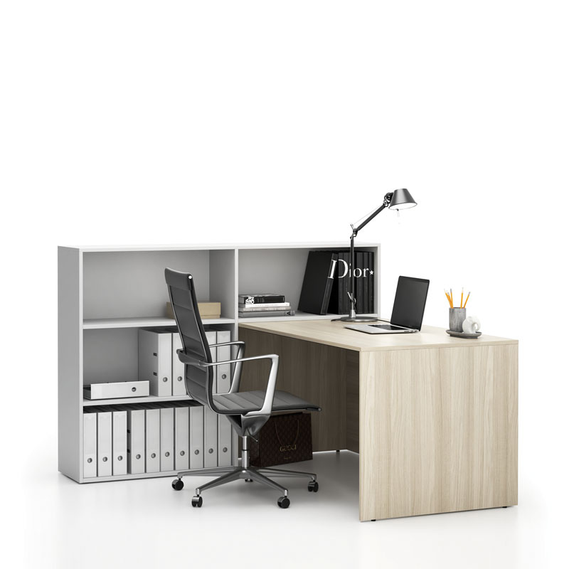PLAN Büroschreibtisch-Set für linke Ecke SEGMENT, mit 3 Einlageböden, Eiche natur/weiß