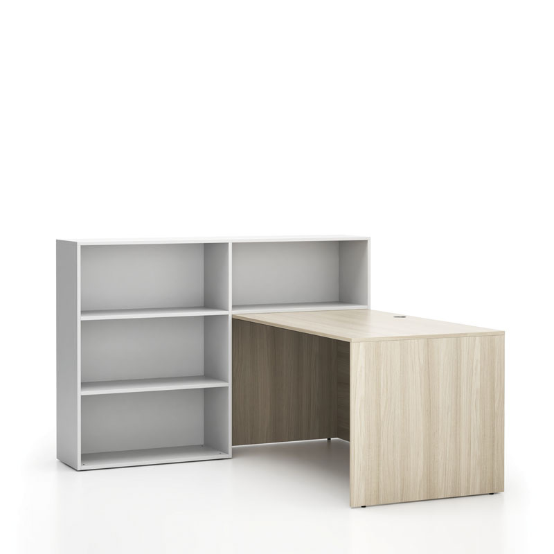 PLAN Büroschreibtisch-Set für linke Ecke SEGMENT, mit 3 Einlageböden, Eiche natur/weiß 2