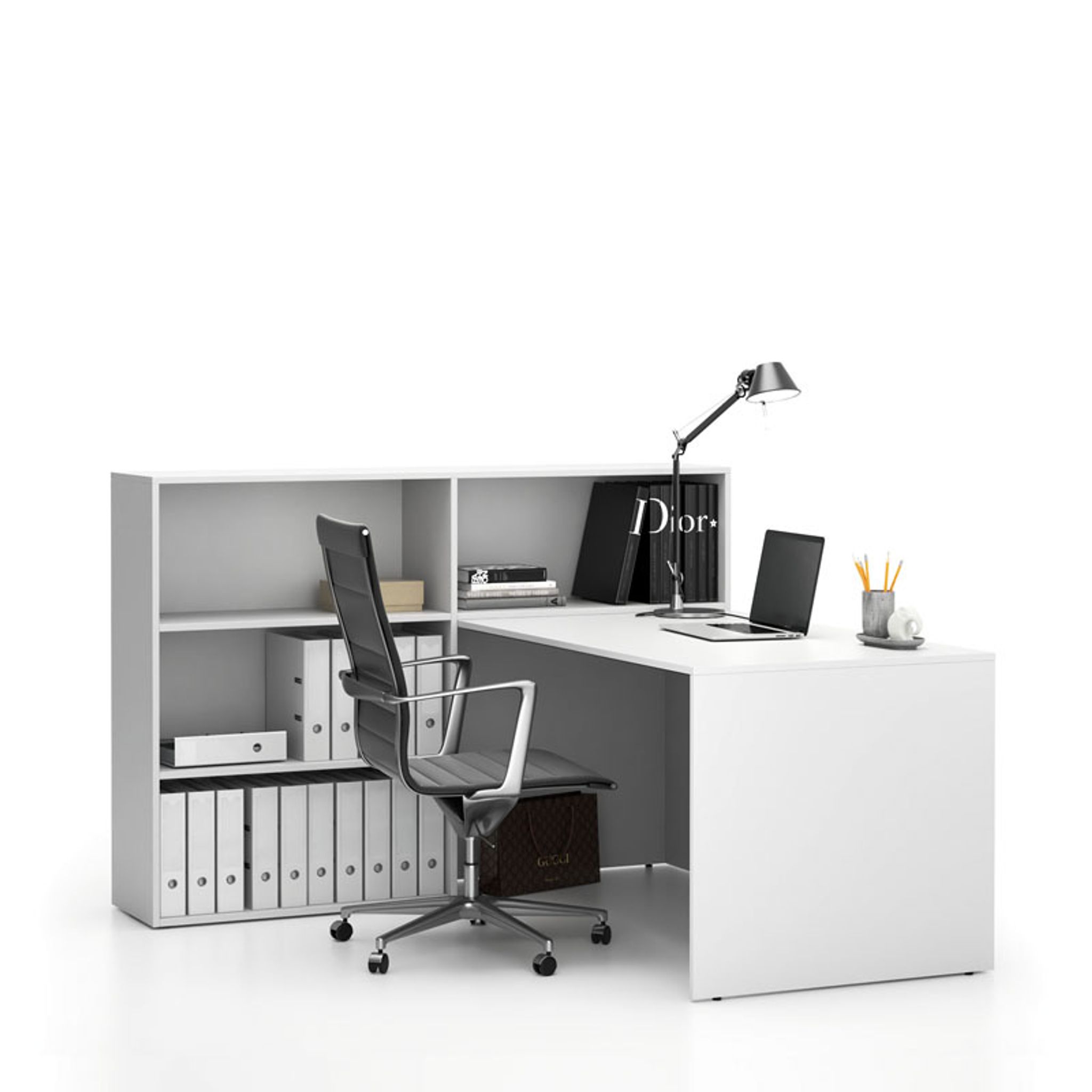 Büroschreibtisch-Set für linke Ecke SEGMENT, mit 3 Einlageböden