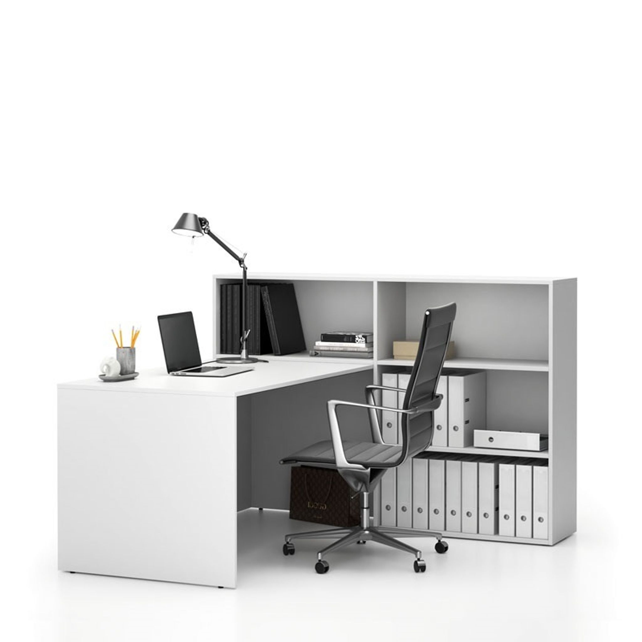 Büroschreibtisch-Set für rechte Ecke SEGMENT, mit 3 Einlageböden