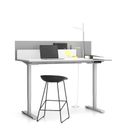Büroschreibtisch SINGLE LAYERS, 160x80 cm, mit Schiebeplatte und Trennwänden, verstellbare Metallgestell, weiß/grau