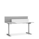 Büroschreibtisch SINGLE LAYERS, 160x80 cm, mit Schiebeplatte und Trennwänden, verstellbare Metallgestell, weiß/grau