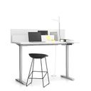 Büroschreibtisch SINGLE LAYERS, 160x80 cm, mit Schiebeplatte und Trennwänden, verstellbare Metallgestell, weiß