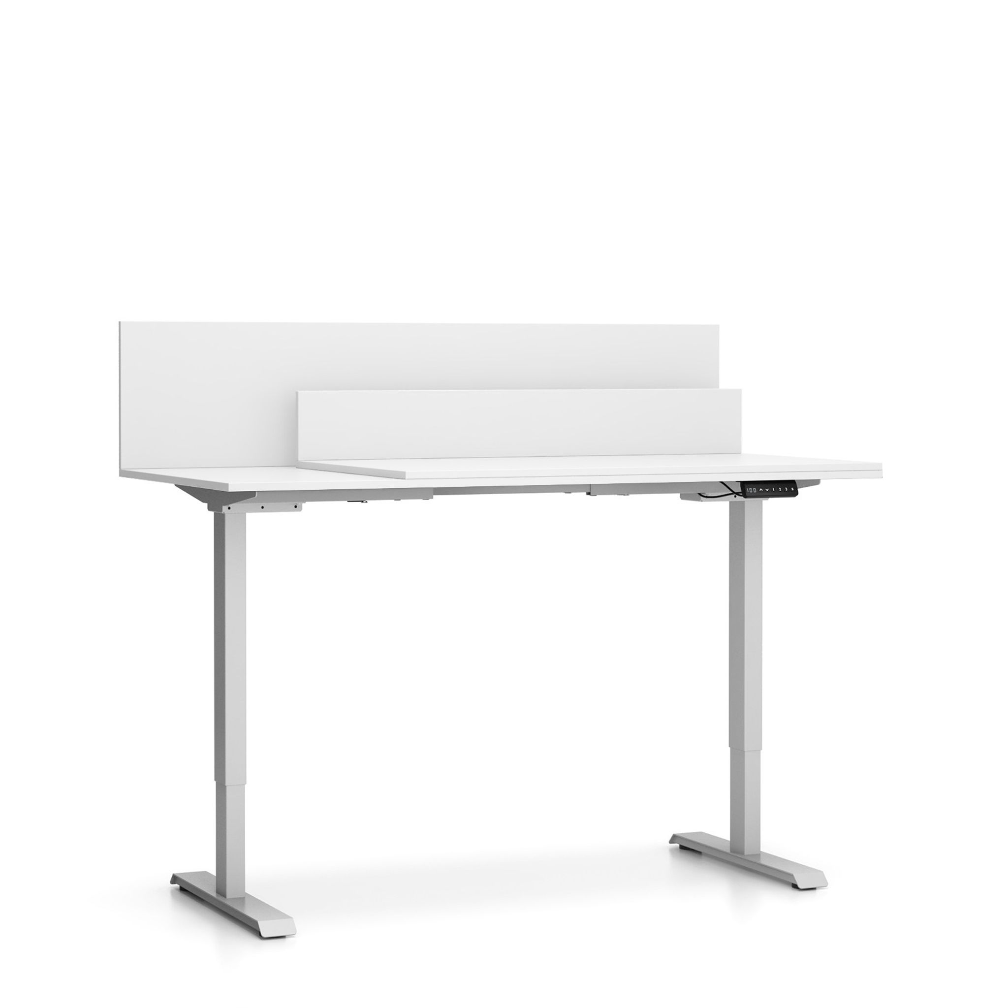 Büroschreibtisch SINGLE LAYERS, 160x80 cm, mit Schiebeplatte und Trennwänden, verstellbare Metallgestell