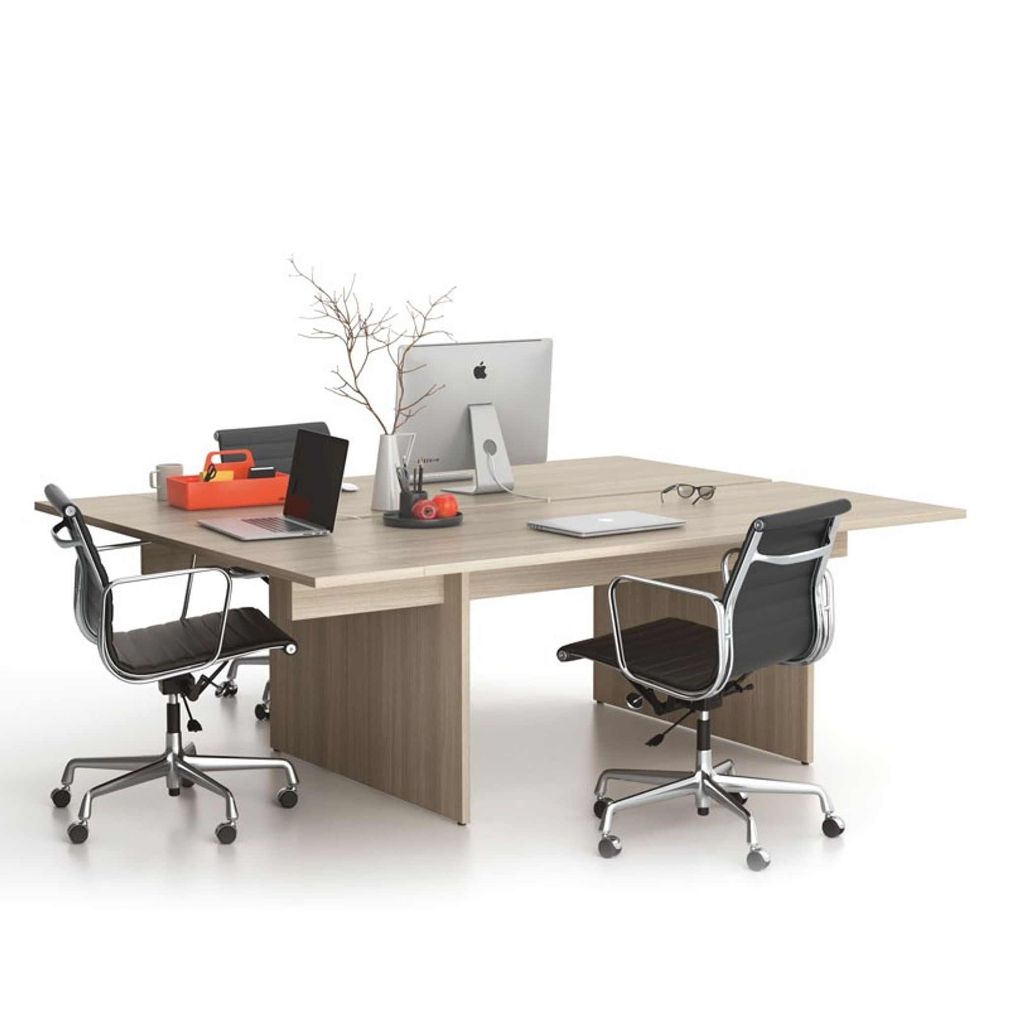 Büroschreibtisch SOLID Double + 1x Verlängerung, 210x165 cm, Eiche natur