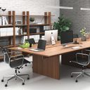 Büroschreibtisch SOLID Double + 1x Verlängerung, 210x165 cm, Nussbaum