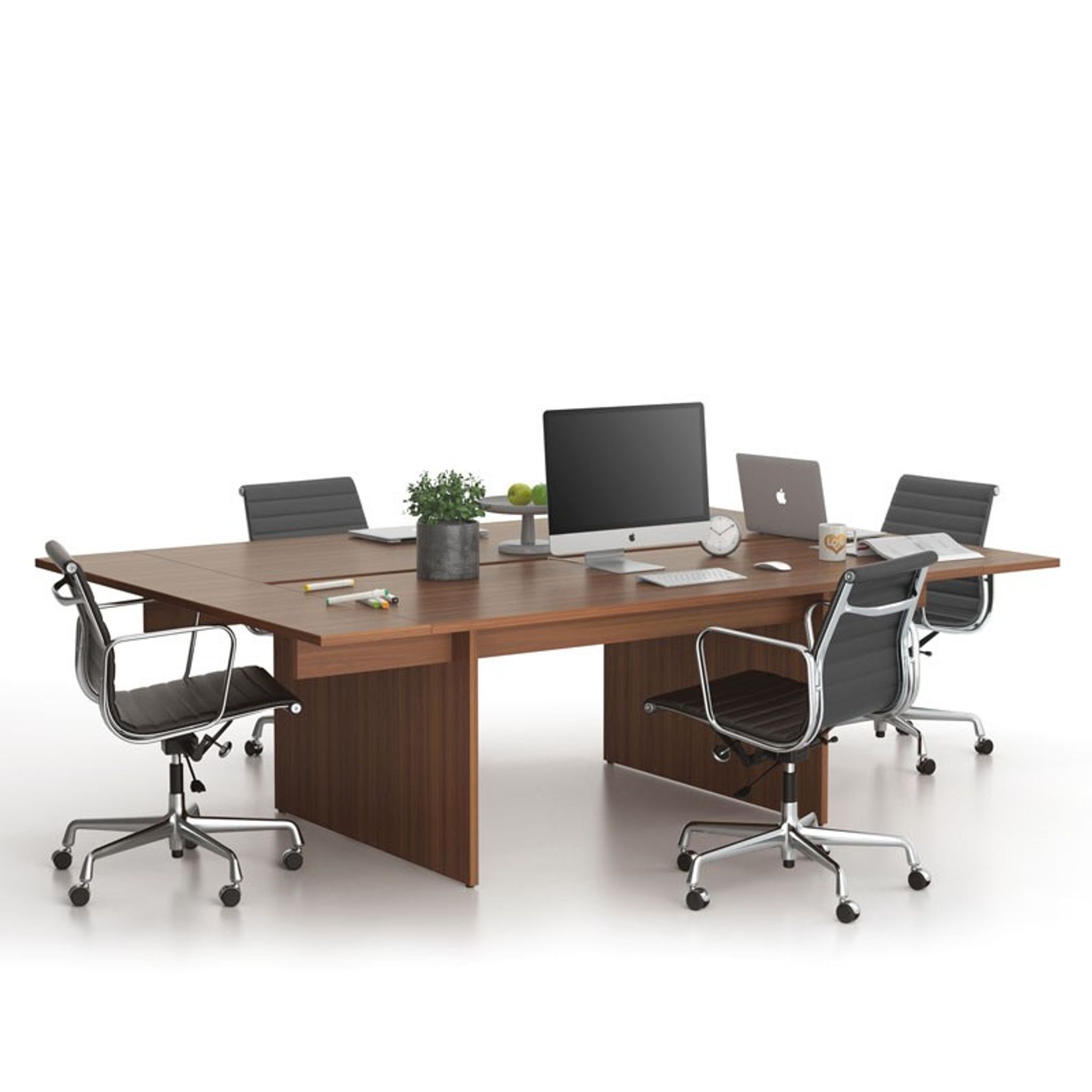 Büroschreibtisch SOLID Double + 2x Verlängerung, 240x165 cm, Nussbaum