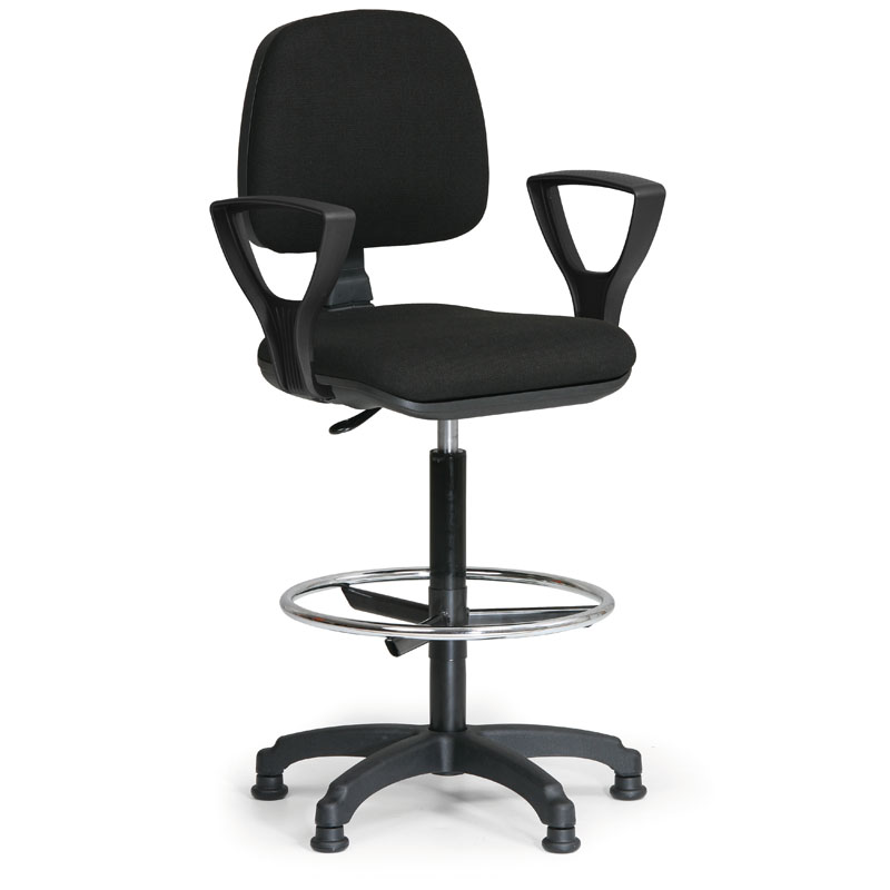 Milano Drafting Chair with Footring and Armrests Black