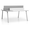 Bürotisch DOUBLE LAYERS, 160x160 cm, mit Schiebeplatte und Trennwänden, weiß/grau